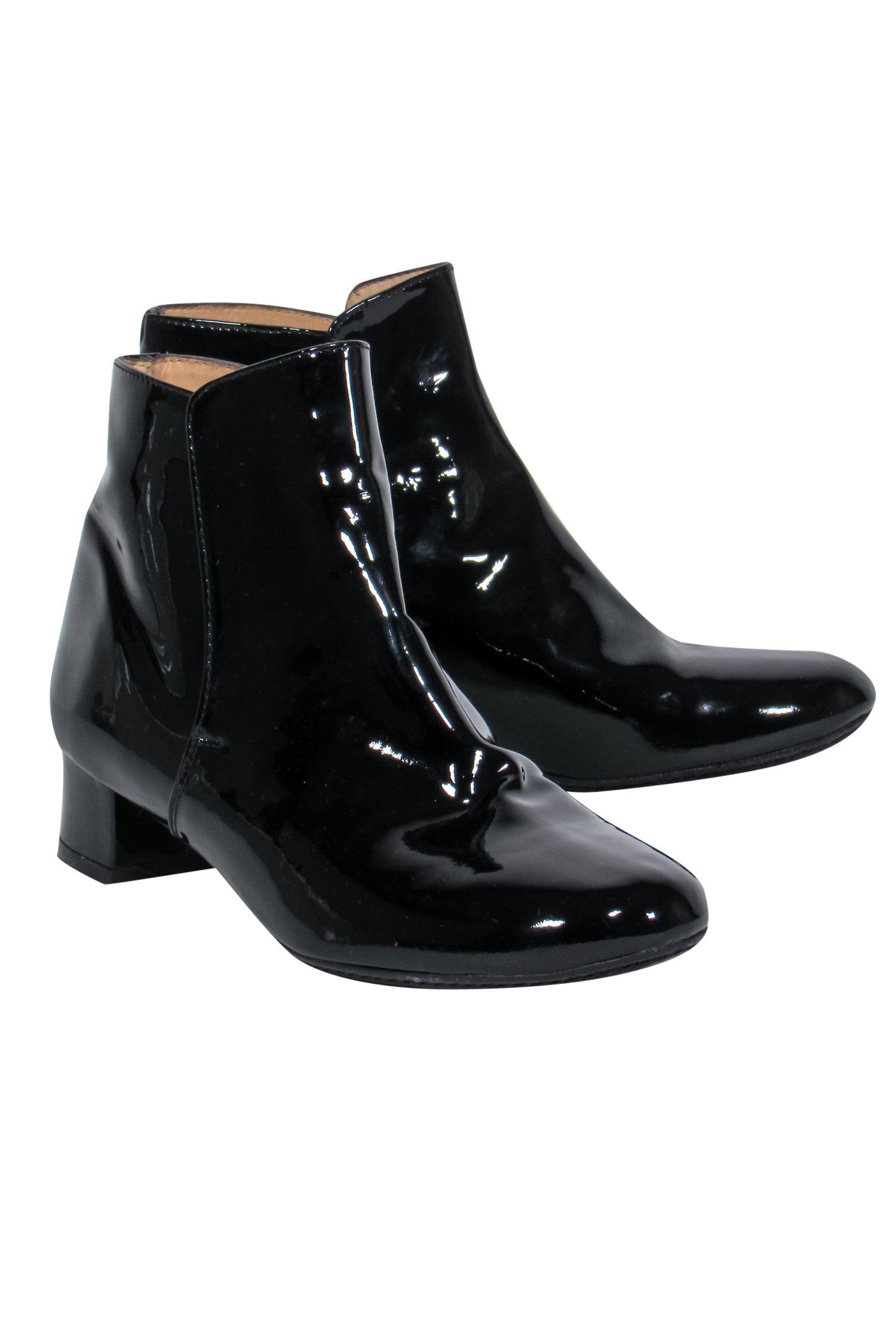 Robert Clergerie Black Patent Leather Low Block Heel Booties - Size 7.5 - A Timeless Fashion Must-Have