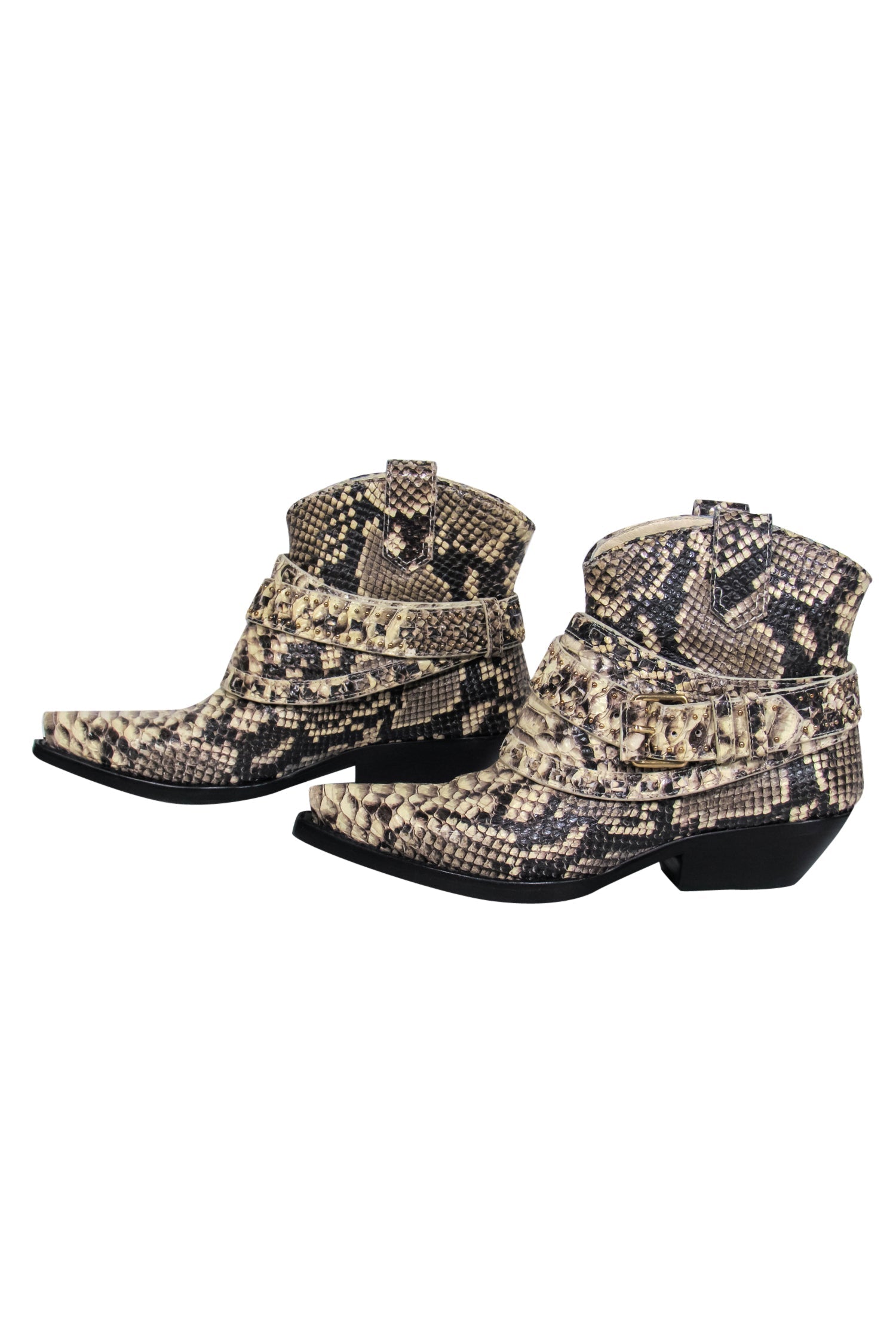 Zimmermann Beige Snakeskin Embossed Studded Cowboy Booties - Size 6.5