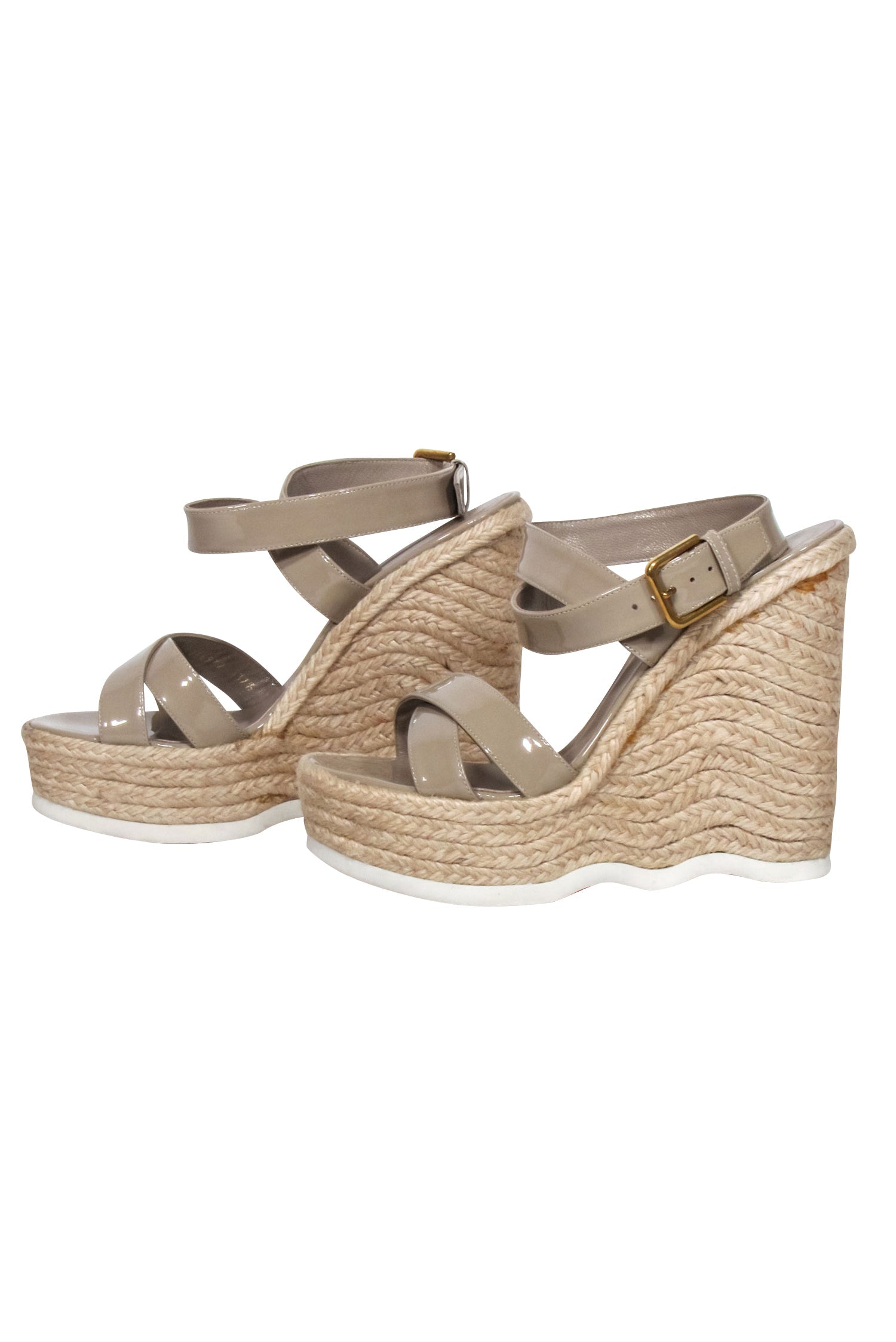 Yves Saint Laurent - Chic Beige Patent Leather Wedges Size 7