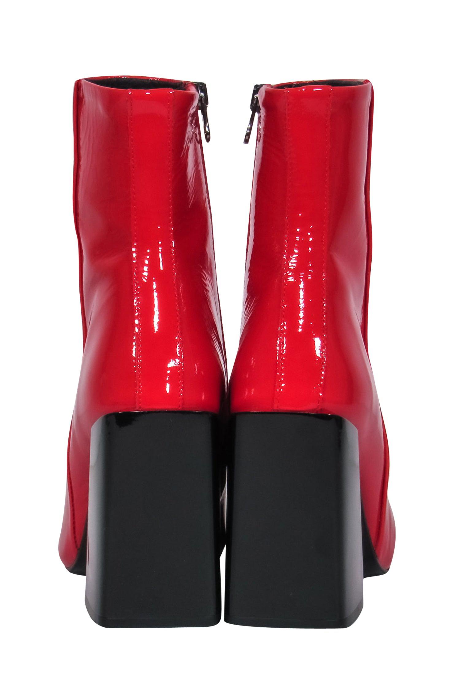 L'Intervalle Red Patent Leather Square Toe Block Heel Booties - Size 7