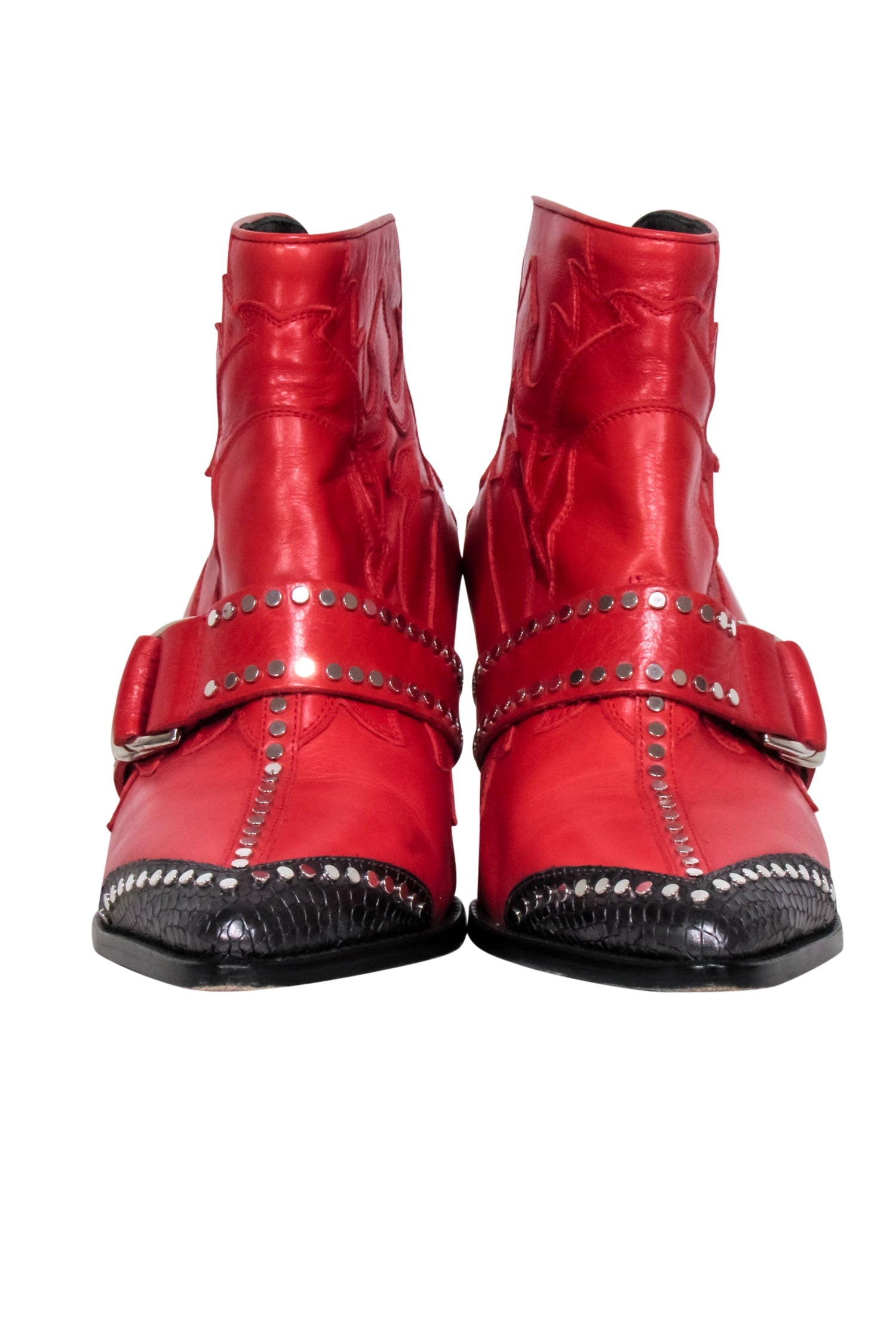 Zadig & Voltaire Red and Black Western Leather Booties - Size 9