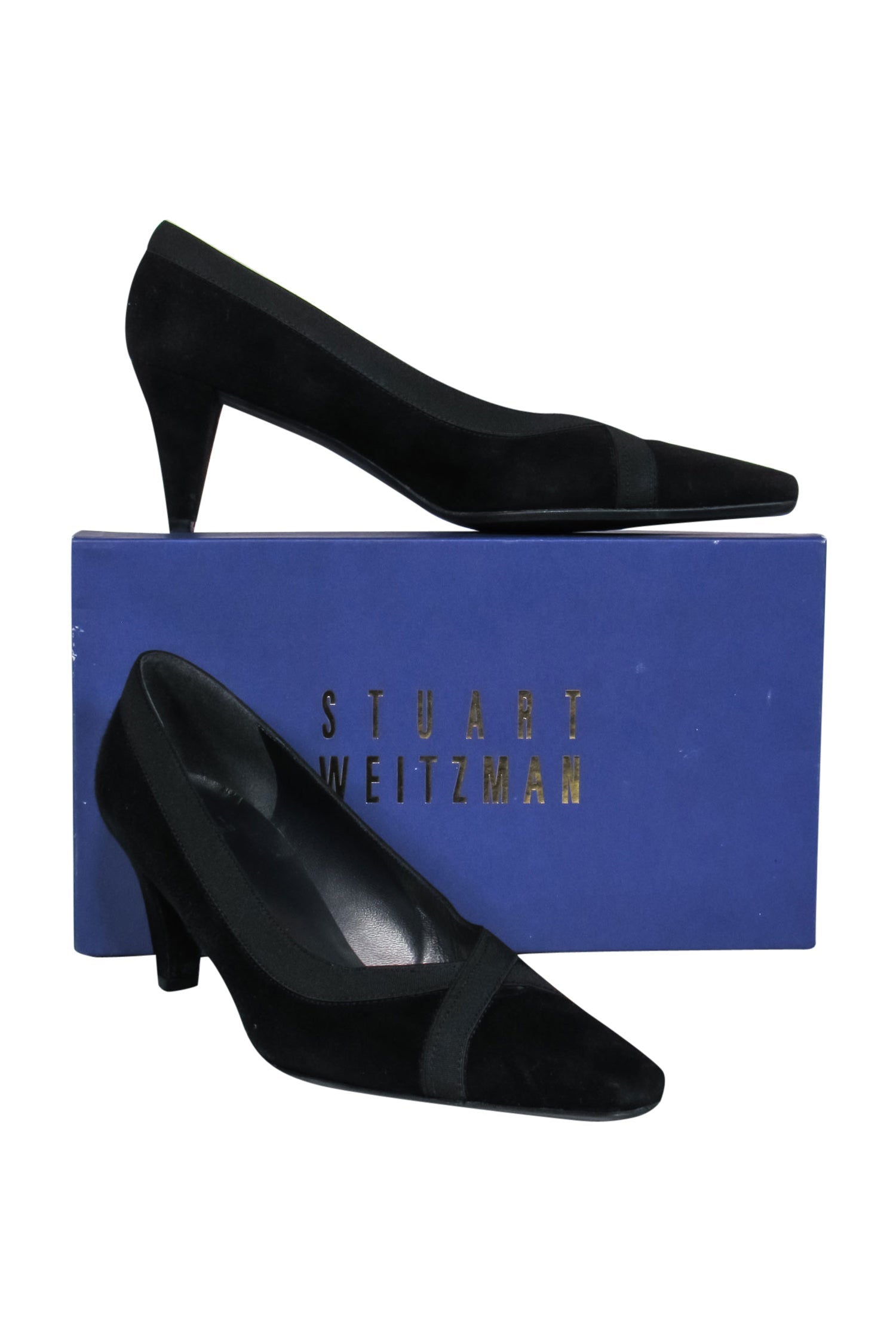 Stuart Weitzman Black Suede Pointed Toe Pumps with Ribbon Trim - Size 9.5