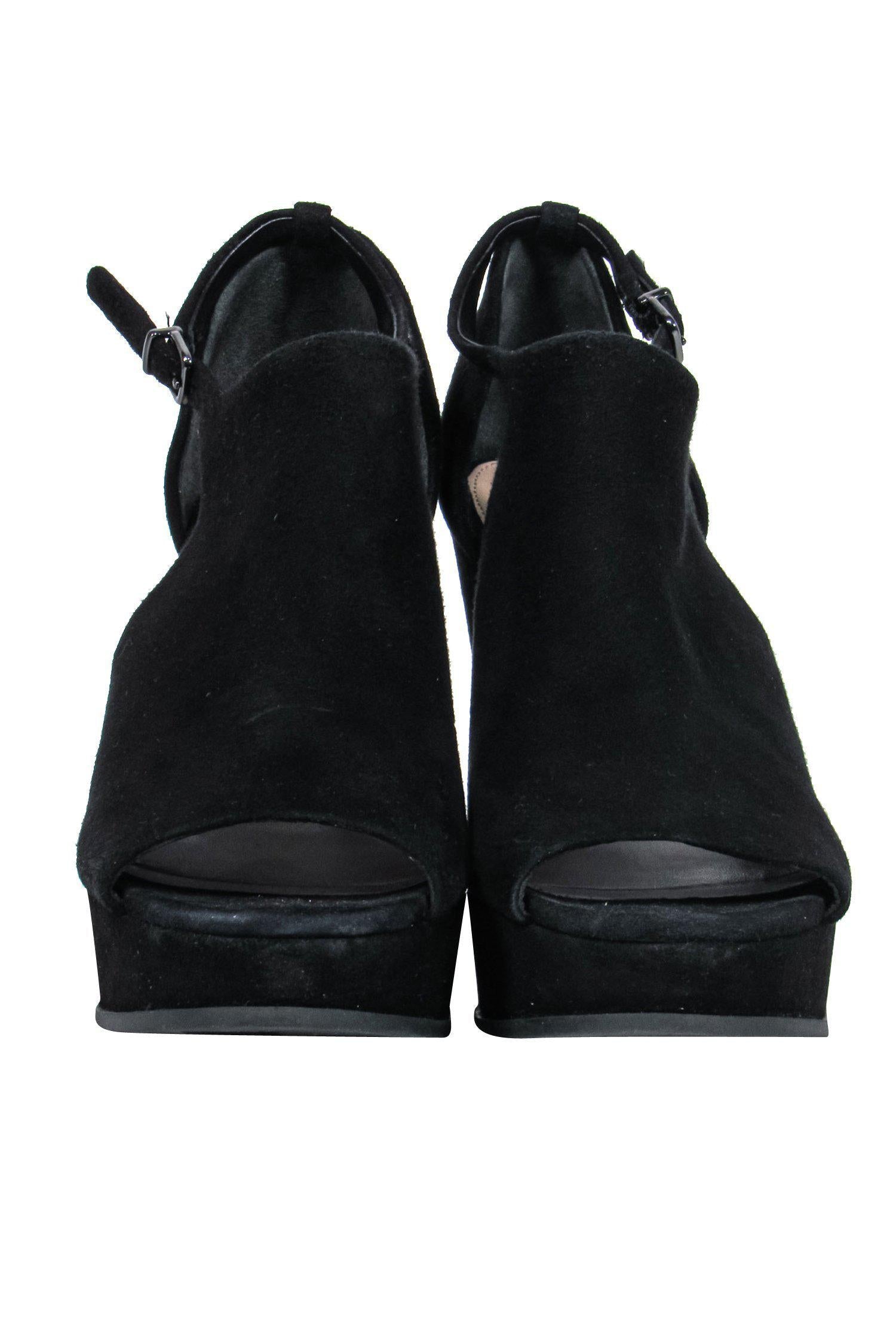 Via Spiga Black Suede Peep Toe Platform Wedges - Size 6.5: Elevate Your Style!