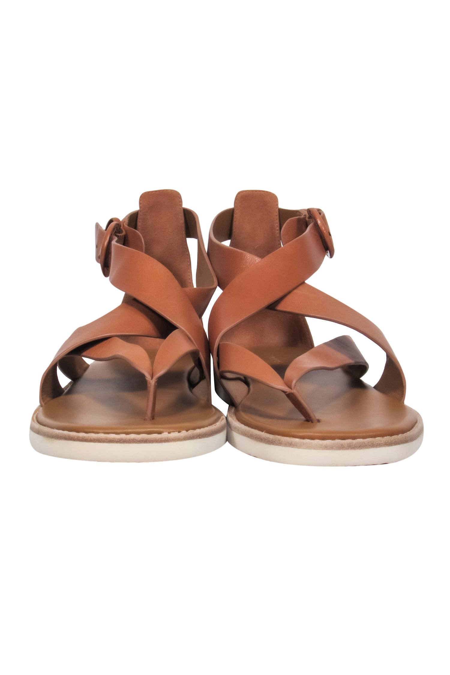 Vince Luxury Brown Leather Strappy Thong Sandals - Size 10