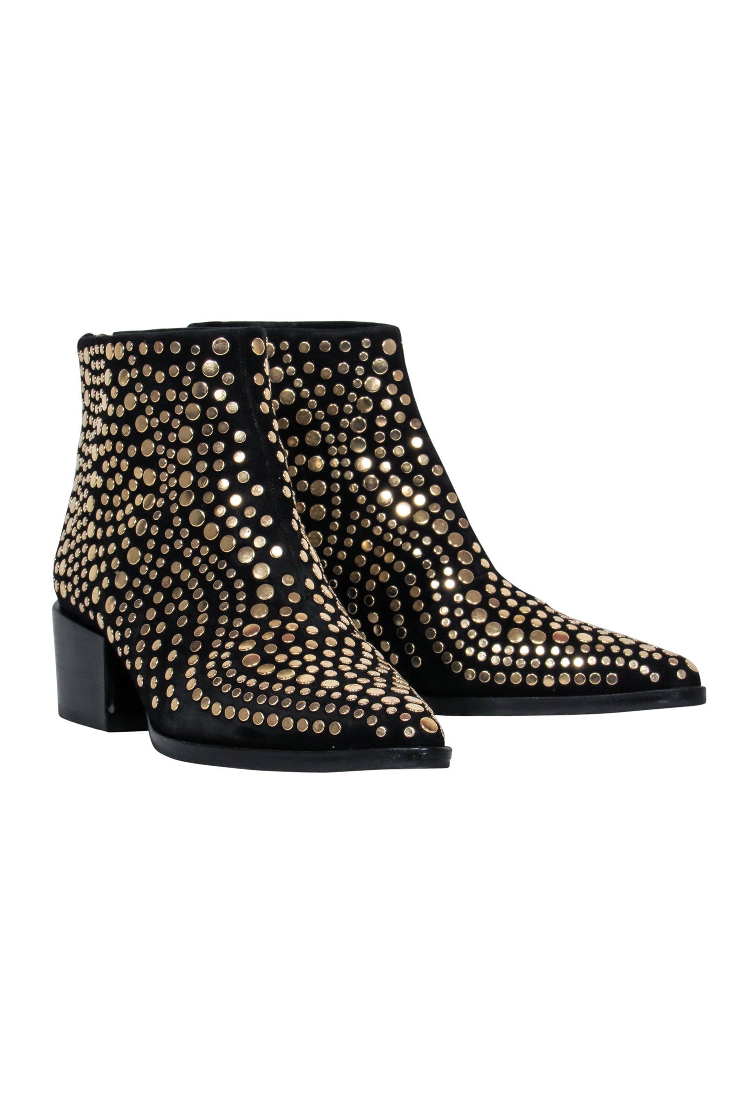 Vince Camuto's Stunning Black Suede Pointed Toe Booties with Gold Studs - Size 6
