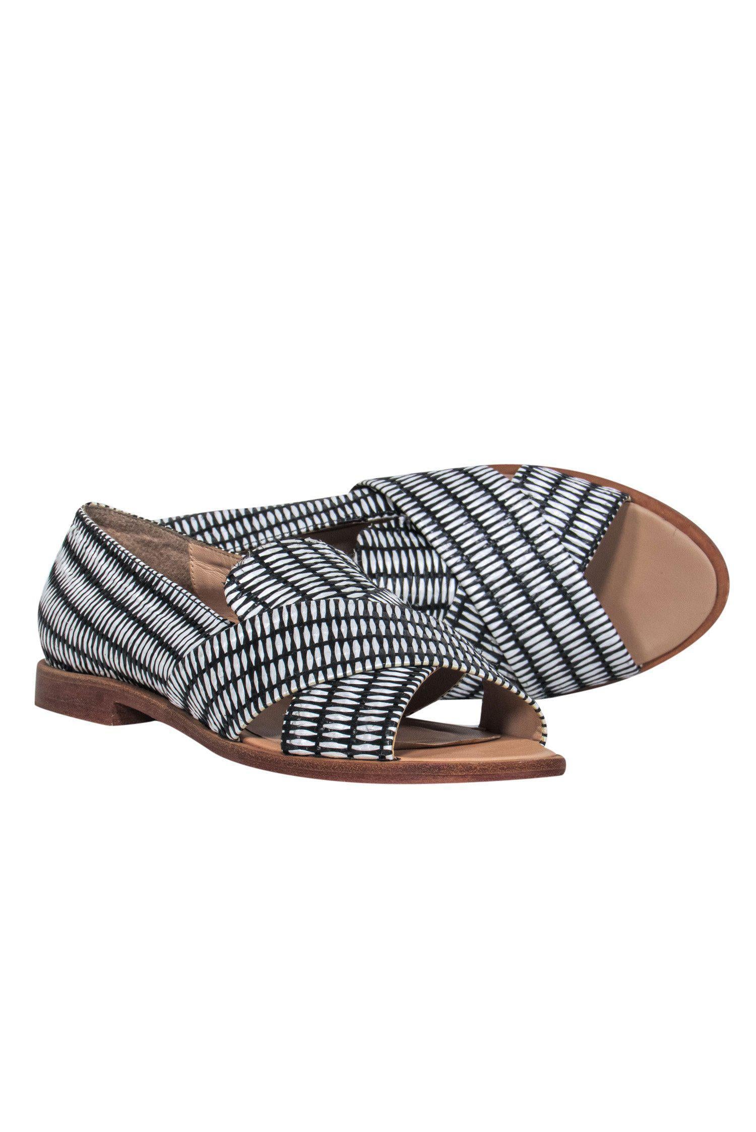 Loeffler Randall White & Black Woven Peep Toe Loafers - Size 9: Summer Office Chic!