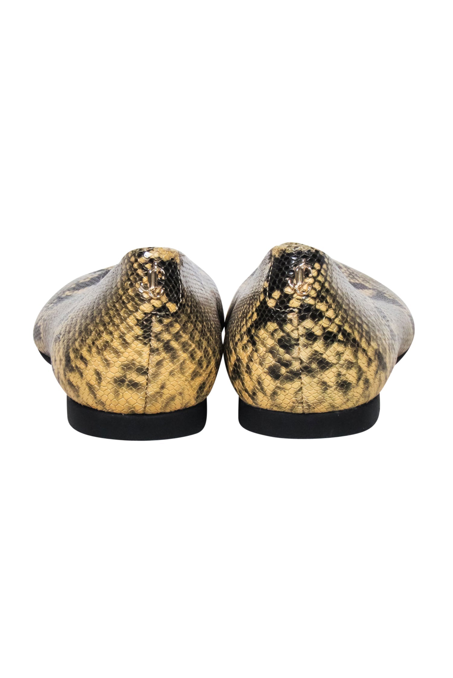 Jimmy Choo Juelle Dijon Snake Print Beige & Black Flats - Size 7.5