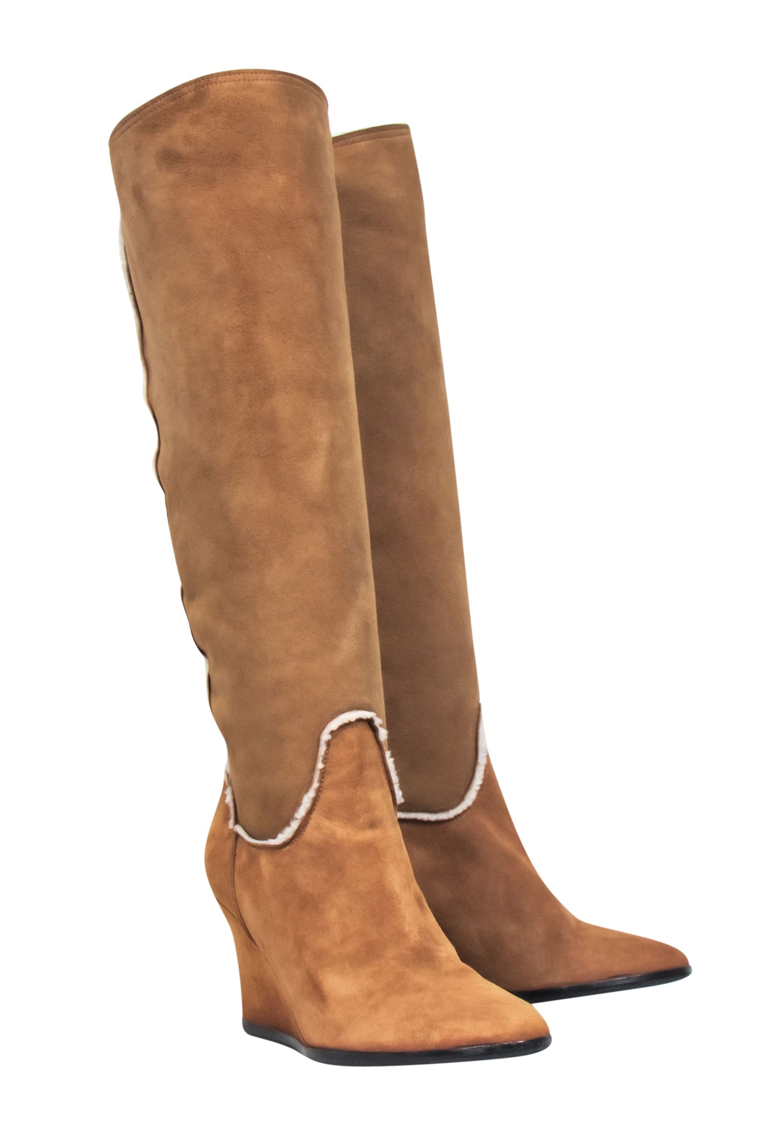 Lanvin Tan Shearling-Lined Wedged Boots - Size 9 - Stay Stylish in the Cold!