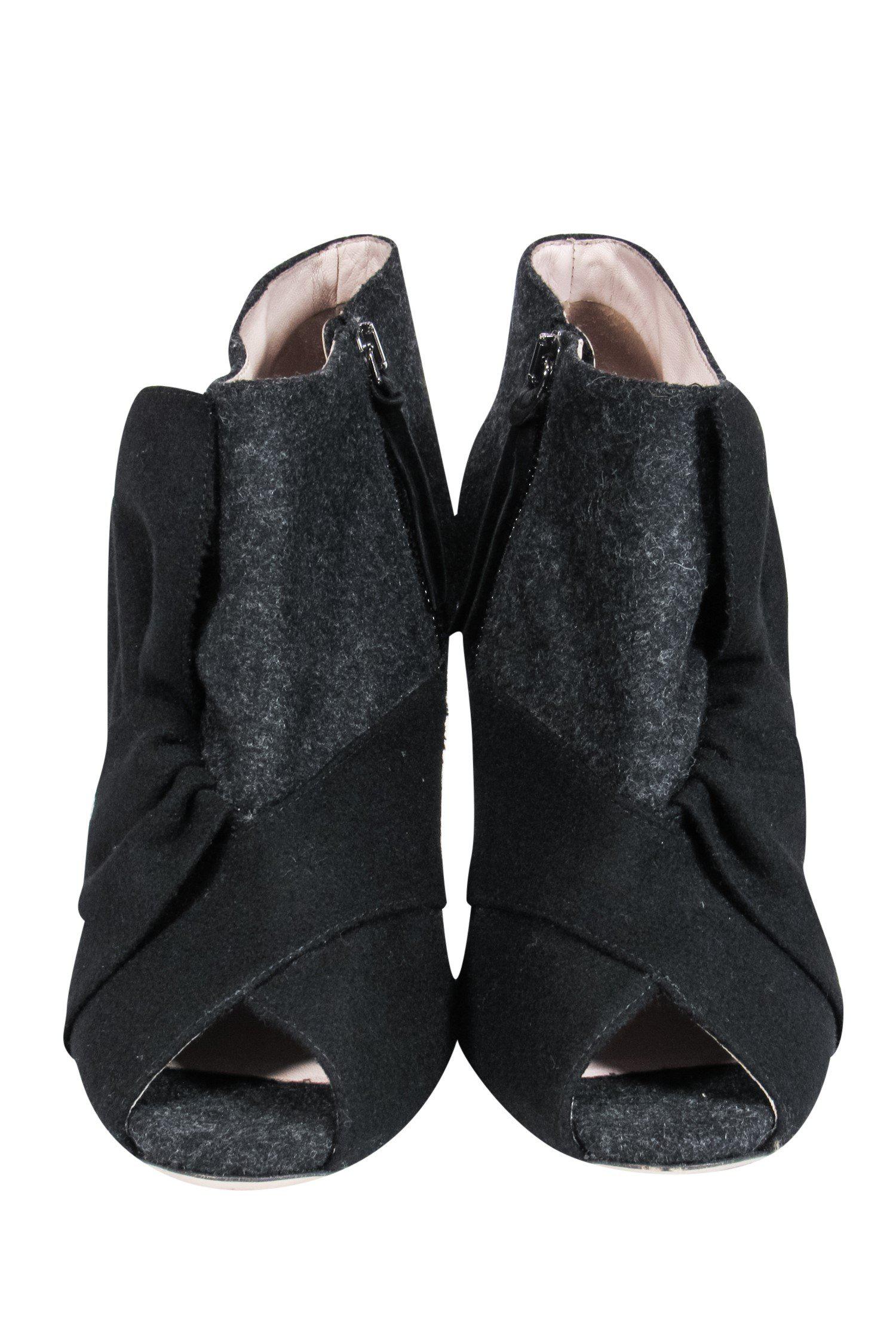 Miu Miu Dark Grey Wool Open Toe Ankle Booties - Size 10: Chic Urban Style