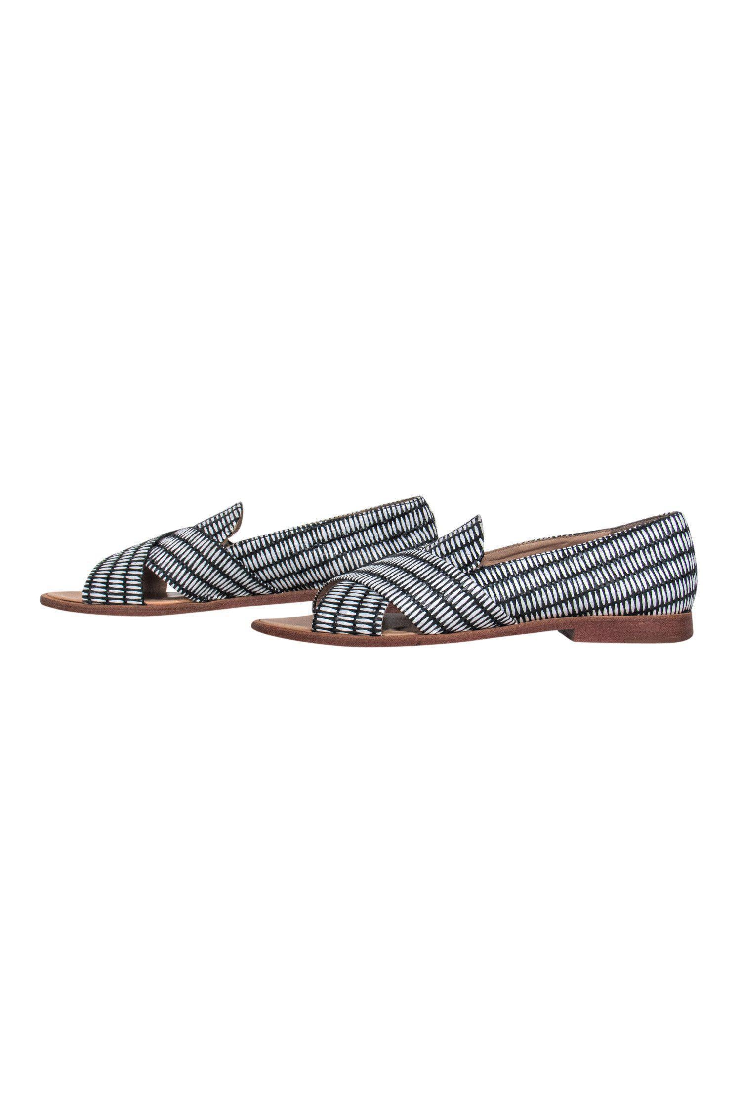 Loeffler Randall White & Black Woven Peep Toe Loafers - Size 9: Summer Office Chic!