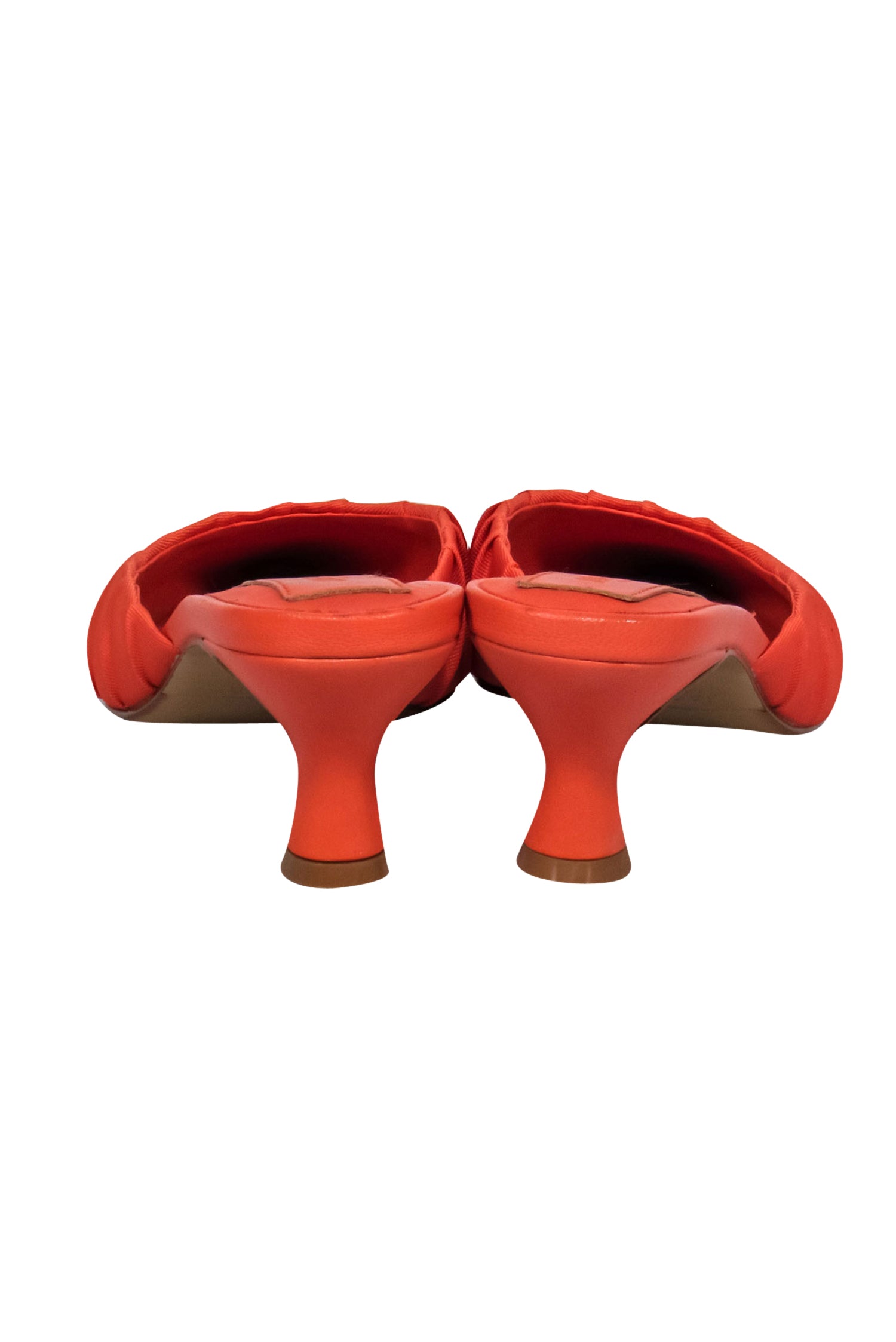 Jaggar the Label's Stunning Bright Orange Pointed Toe Kitten Heel Mules - Size 7