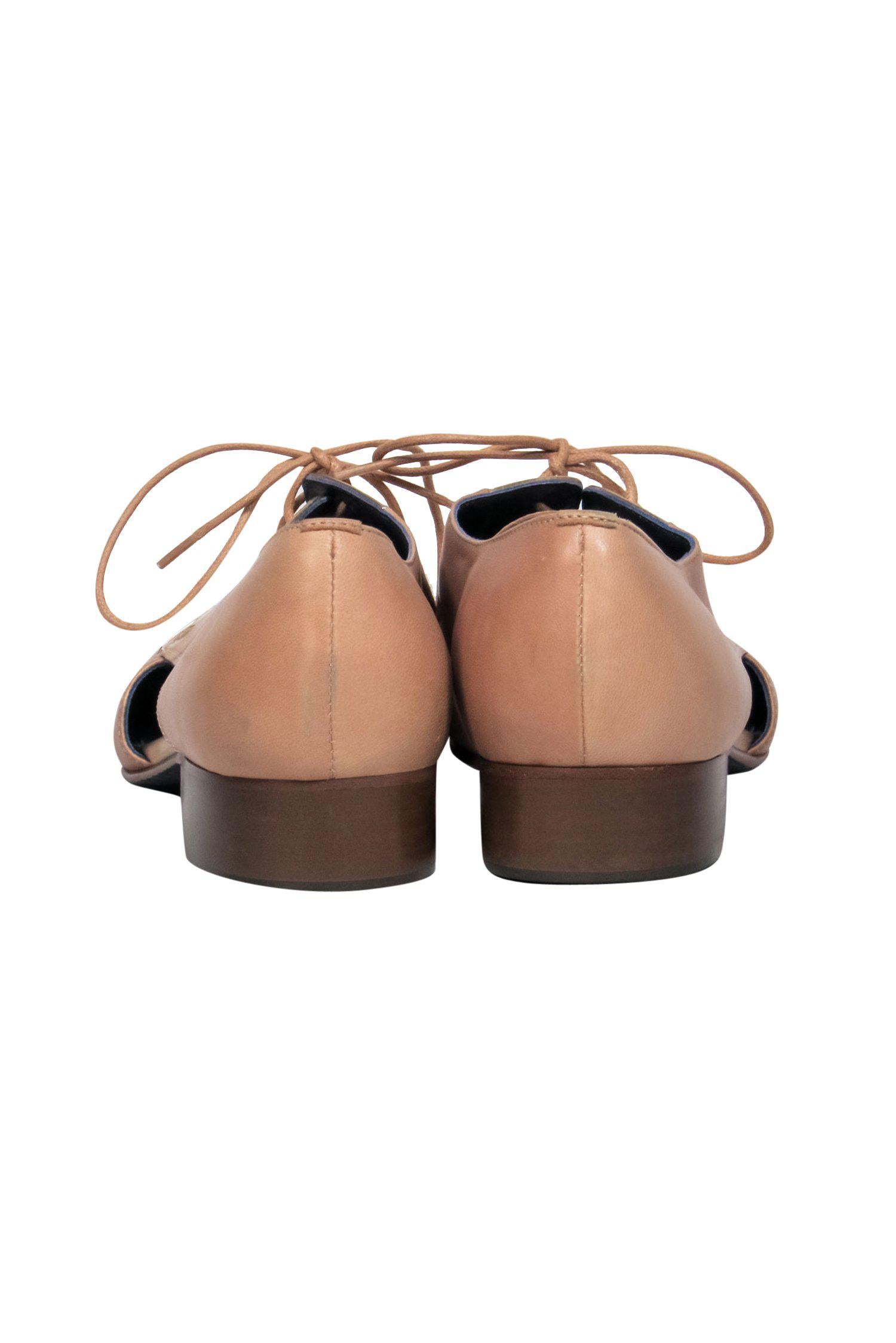 Valentina Rangoli Beige & Gold Leather Cutout Oxfords - Size 7
