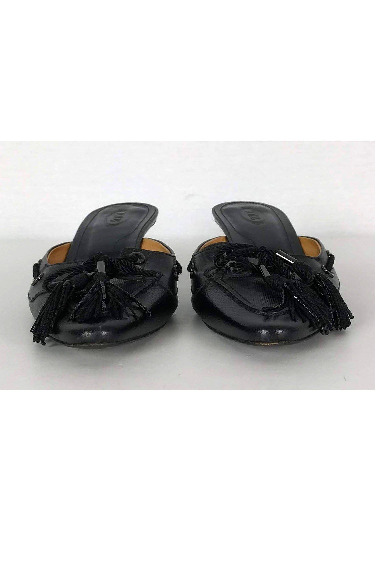 Tod's Stylish Black Pointed Loafer Mules - Size 10! Grab Yours Now!