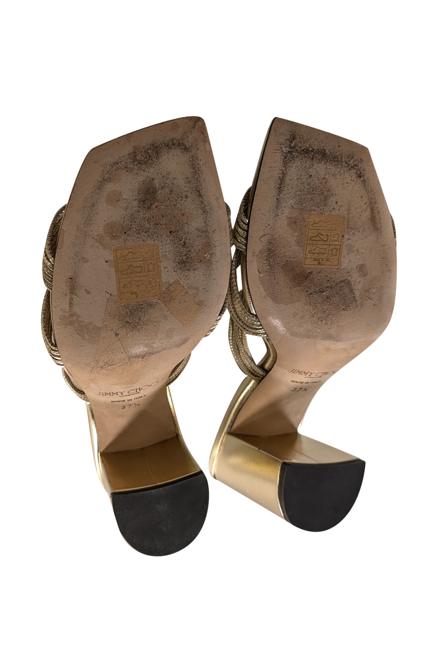 Jimmy Choo Gold Strappy Square Toe Mule Pumps - Size 7.5 - Add Glam Now!