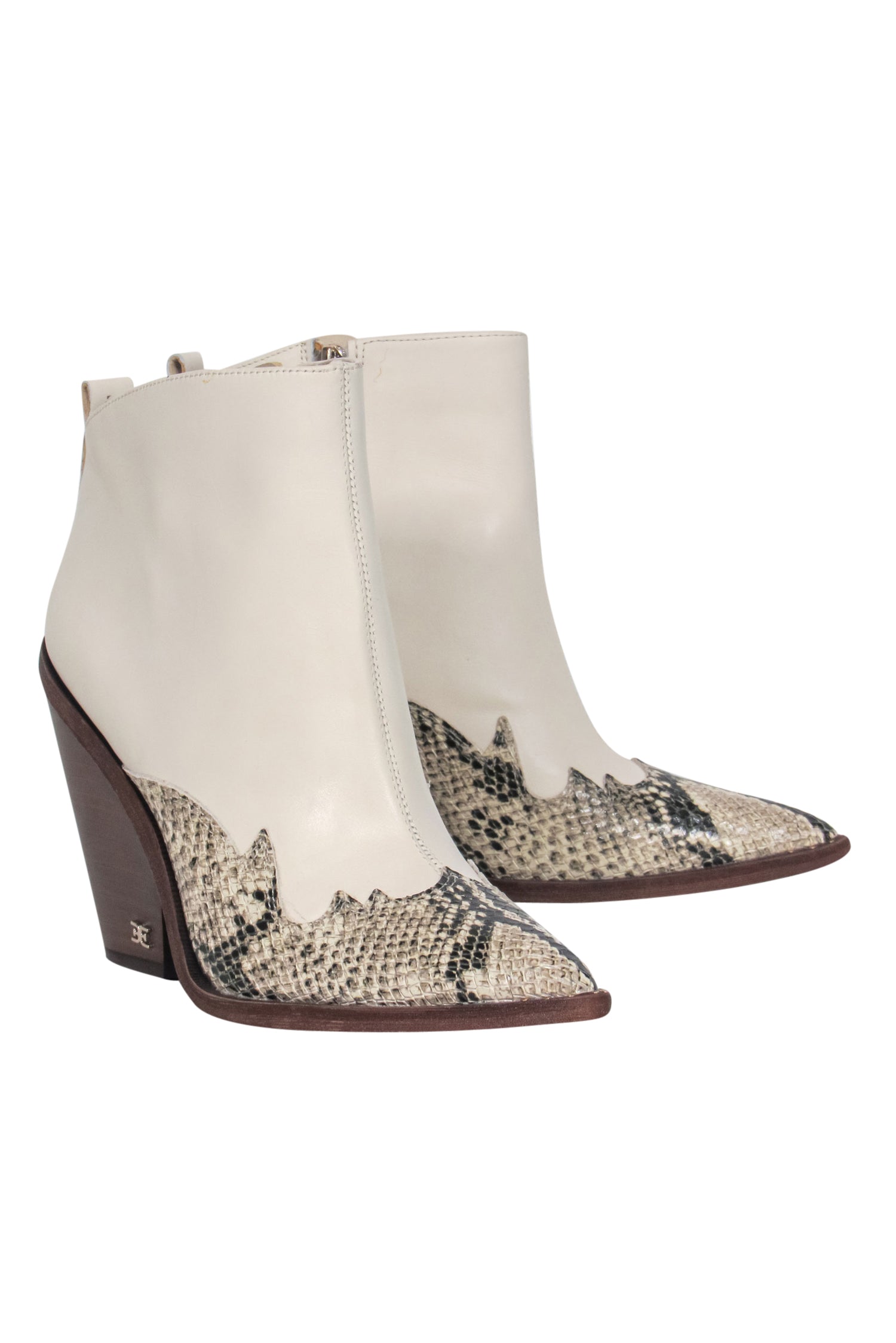 Sam Edelman's Stunning White & Snakeskin Print Western Booties - Size 8