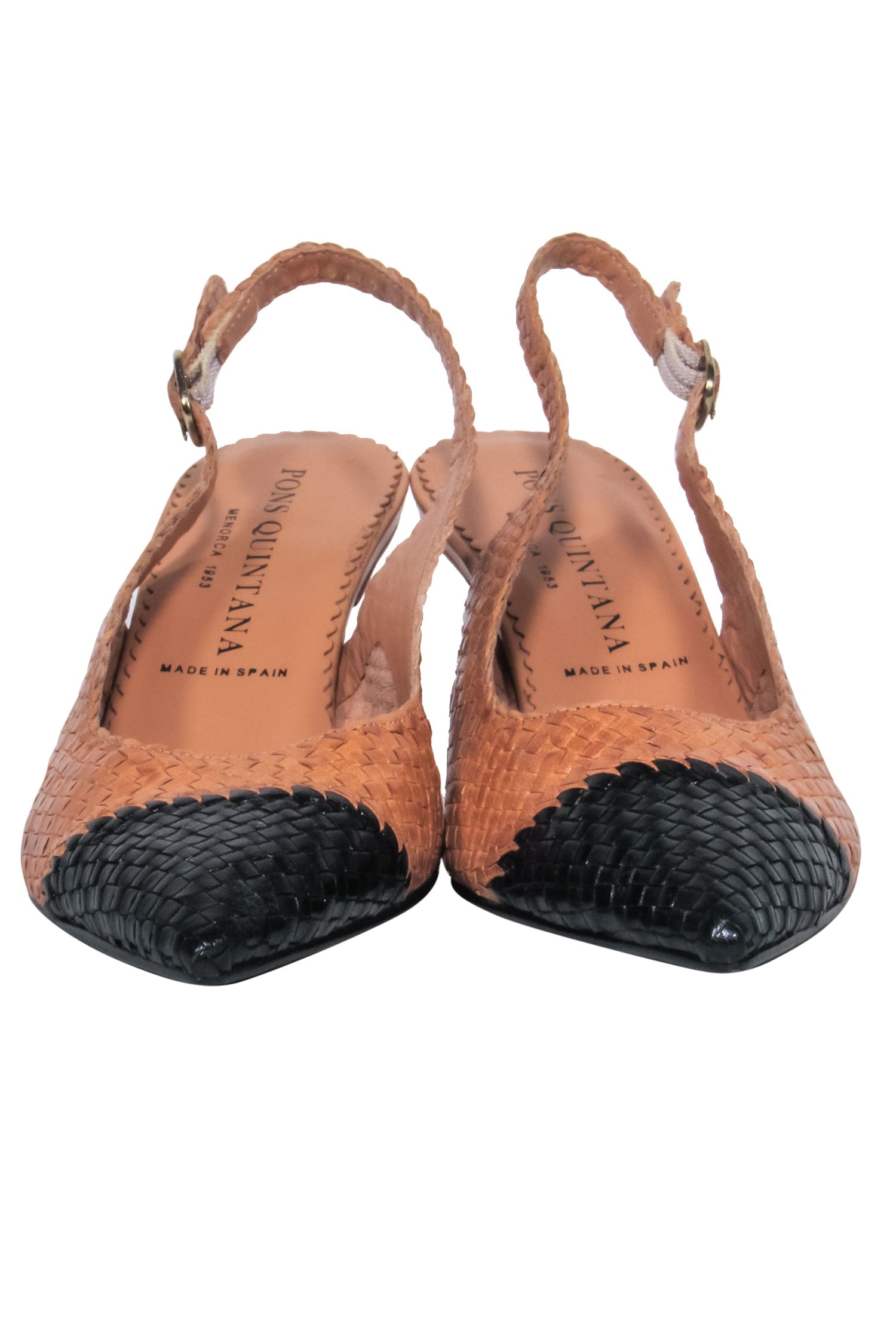 Pons Quintana - Stunning Brown & Black Woven Leather Slingback Pumps, Size 6.5