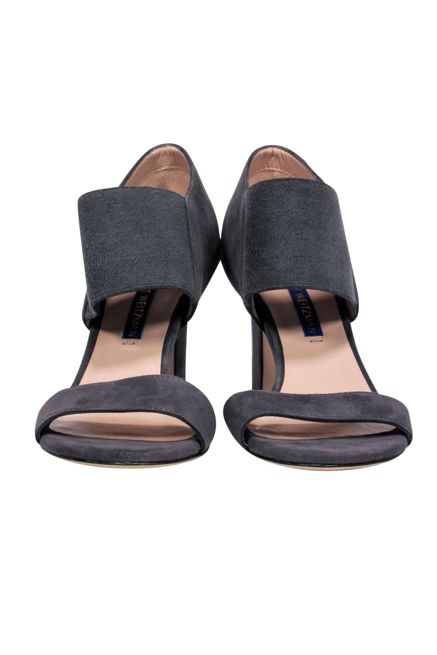 Stuart Weitzman Grey Suede Open Toe Elastic Strap Pumps - Size 4.5