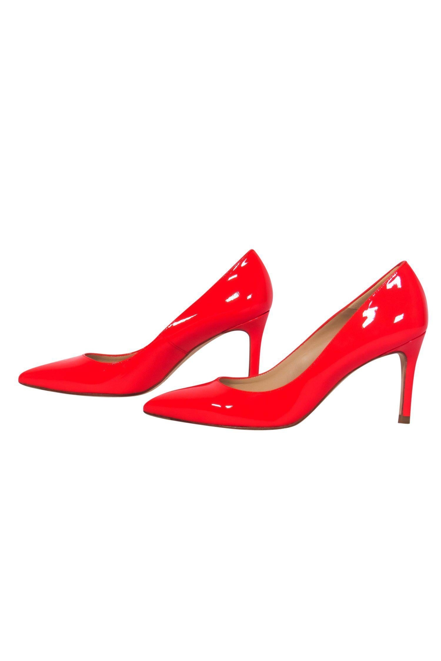 L.K. Bennett Coral Patent Leather Pointed Toe Pumps - Size 7.5 - Make a Nighttime Statement!