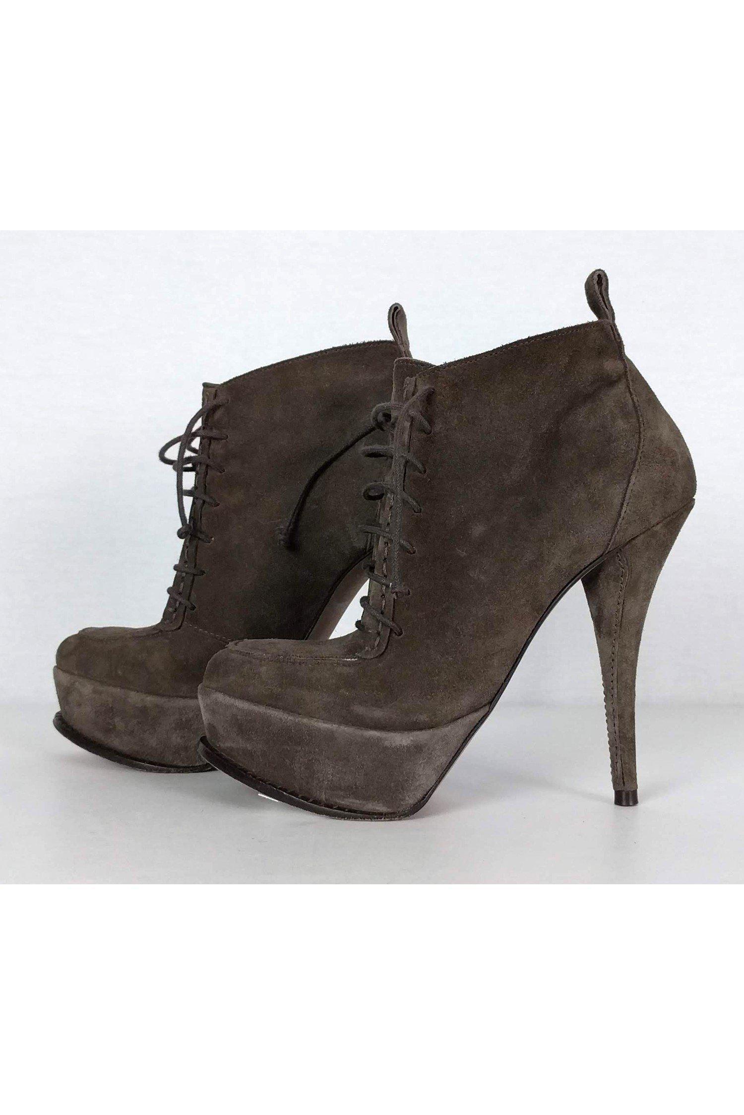 Elizabeth & James Taupe Suede Lace - Up Booties: Size 5.5 Fashion Statement