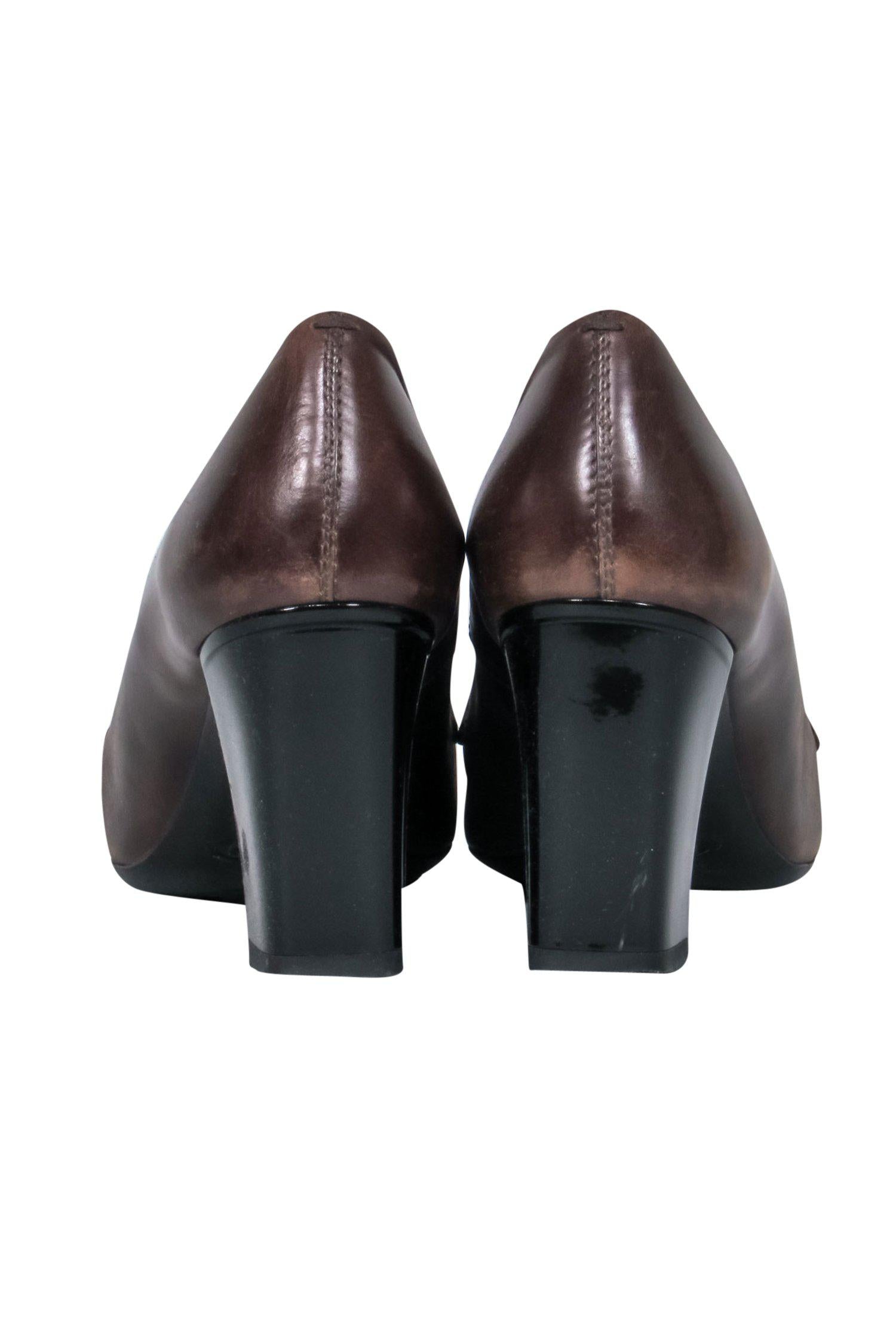 Tod's Brown Leather Fringe Stacked Loafer Heels - Size 8