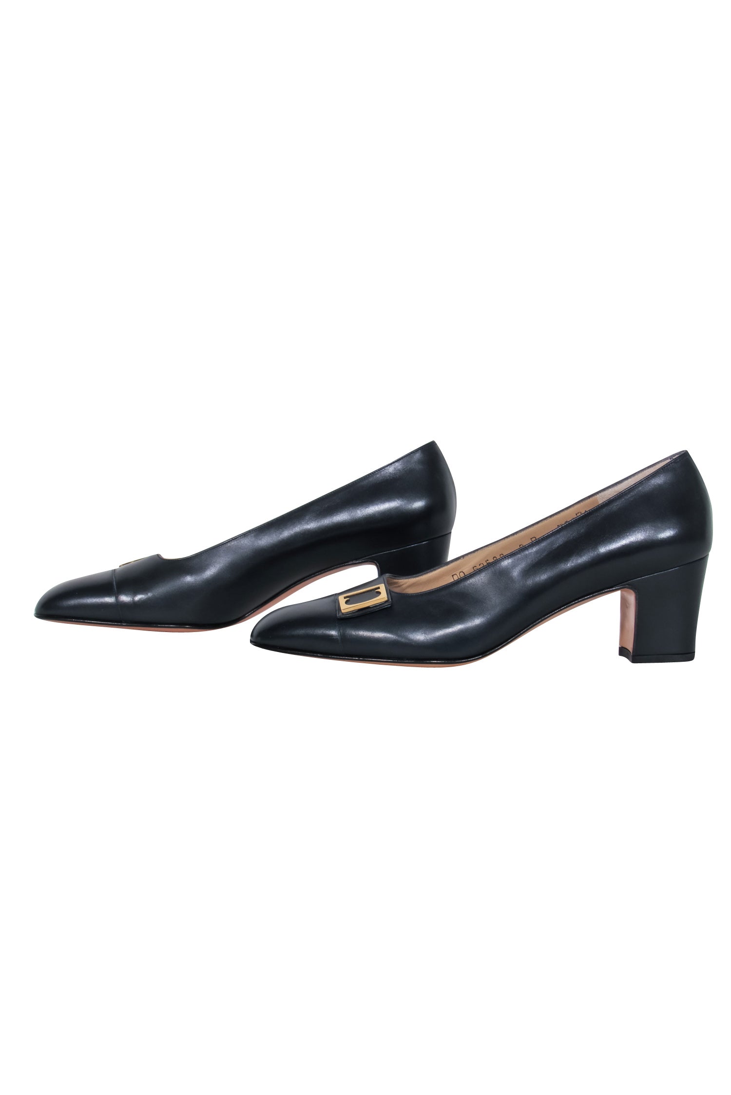 Ferragamo Navy Classic Pumps with Gold Toe Detail - Size 8