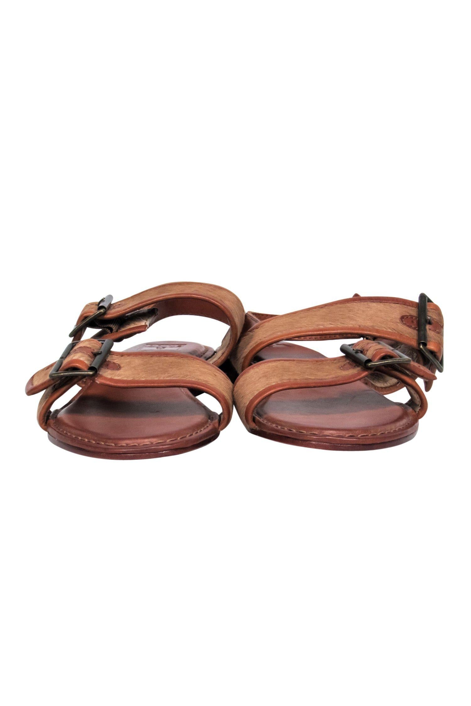 Frye's Stunning Brown Leather Calf Hair Buckled Sandals - Size 8.5