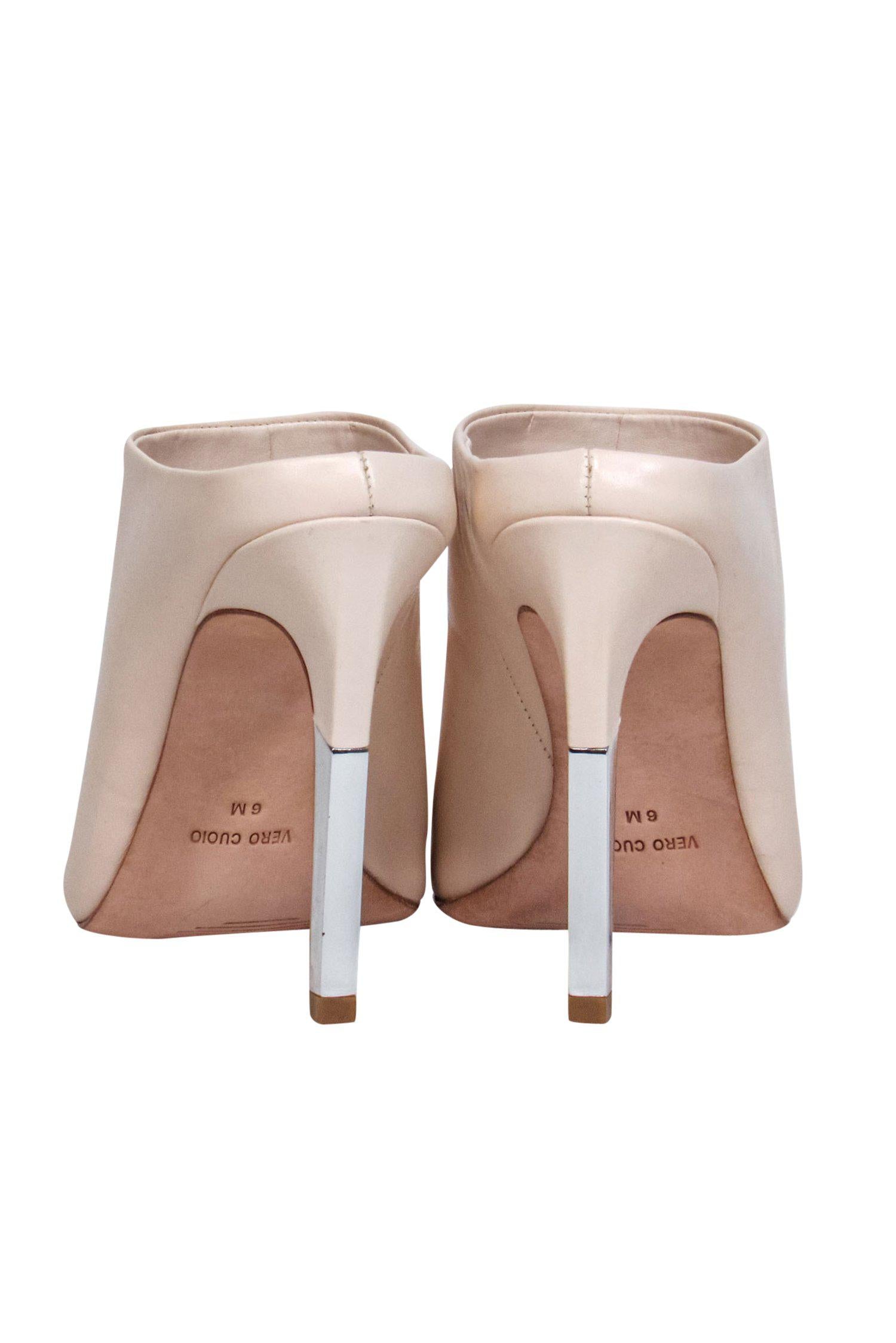 BCBG Max Azria Baby Pink Leather Open-Toe Mule Heels - Size 6