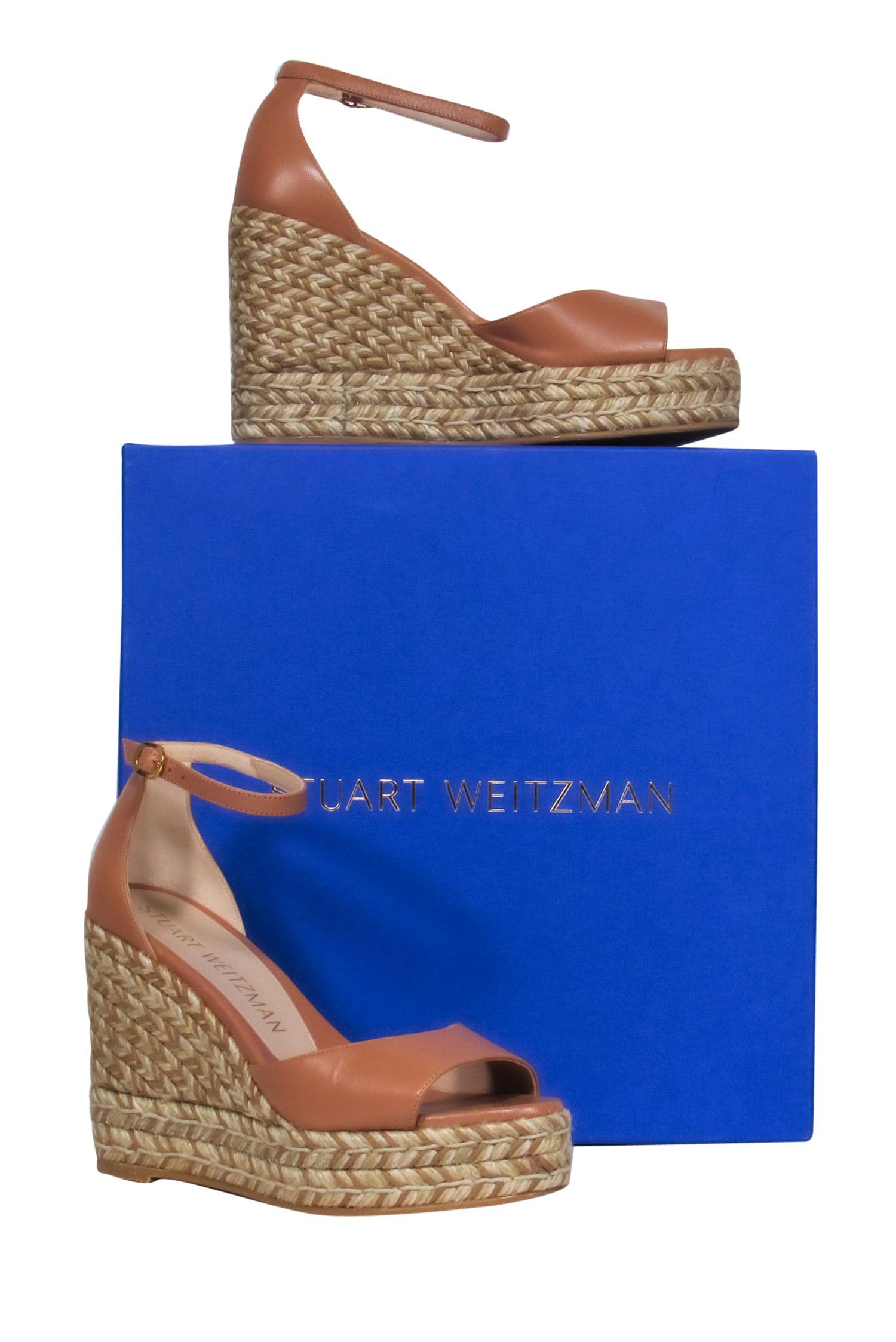 Stuart Weitzman - Glamorous Beige Leather Espadrille Platform Wedges in Size 7.5