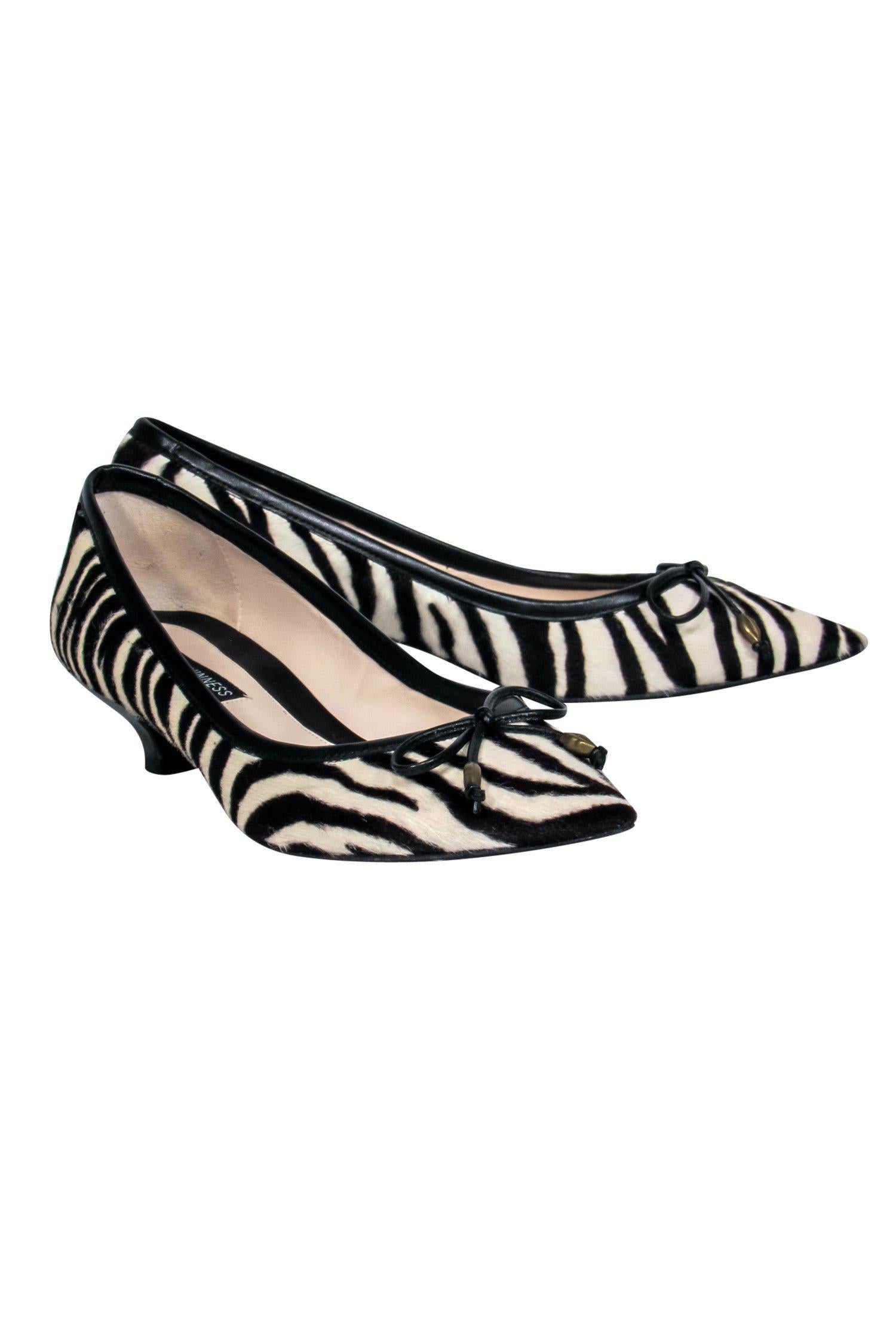 Lulu Guinness - Stunning Black & White Pony Hair Zebra Print Kitten Heels, Size 7