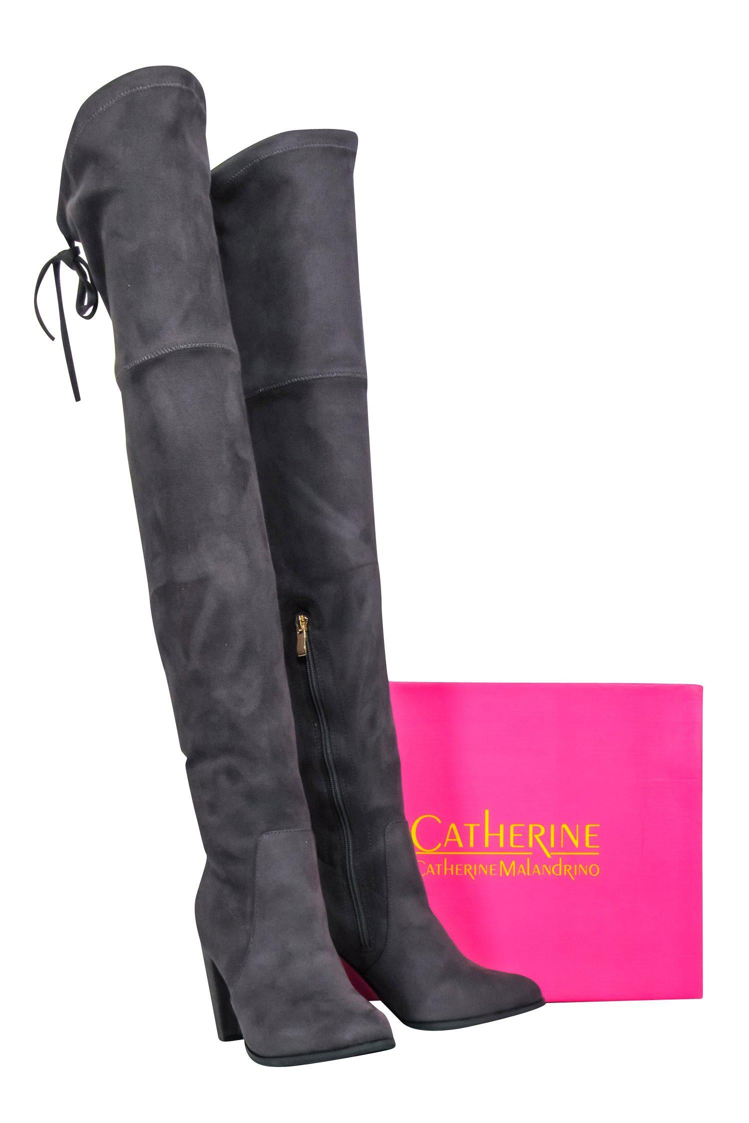 Catherine Malandrino Dark Grey Faux Suede Over-the-Knee Heeled Boots - Size 6