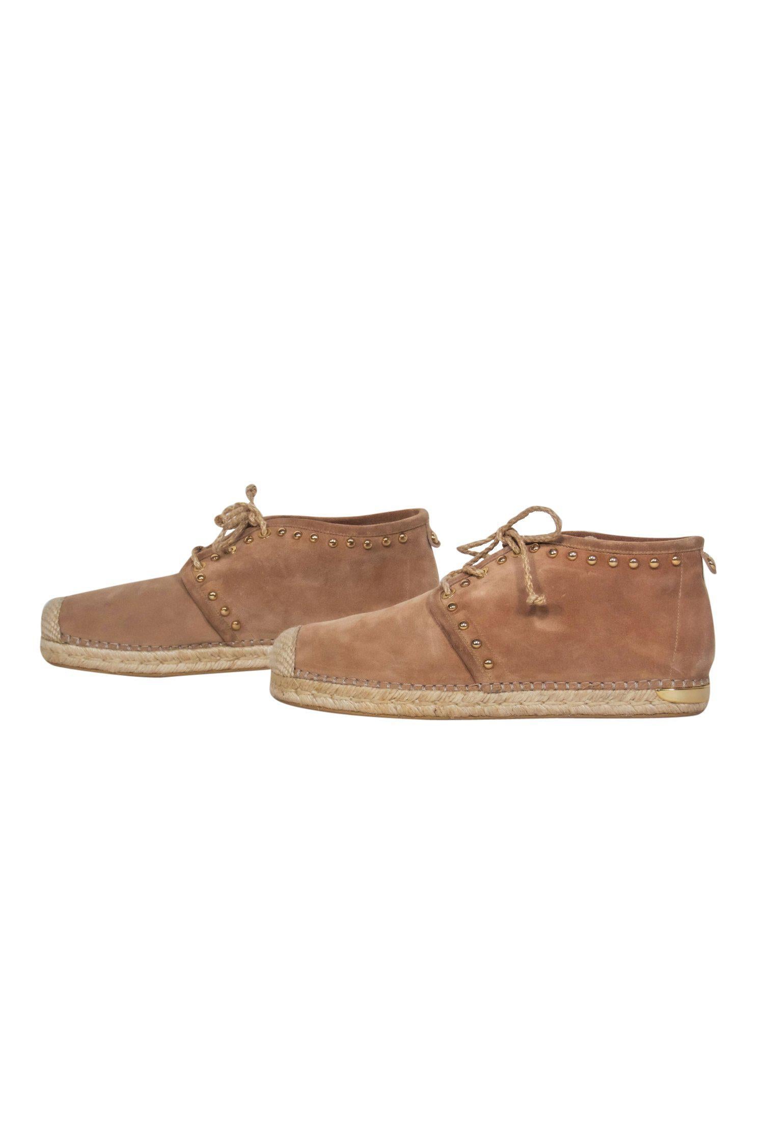 Stuart Weitzman's Gorgeous Beige Suede Lace - Up High Top Espadrilles with Gold Studs, Size 8