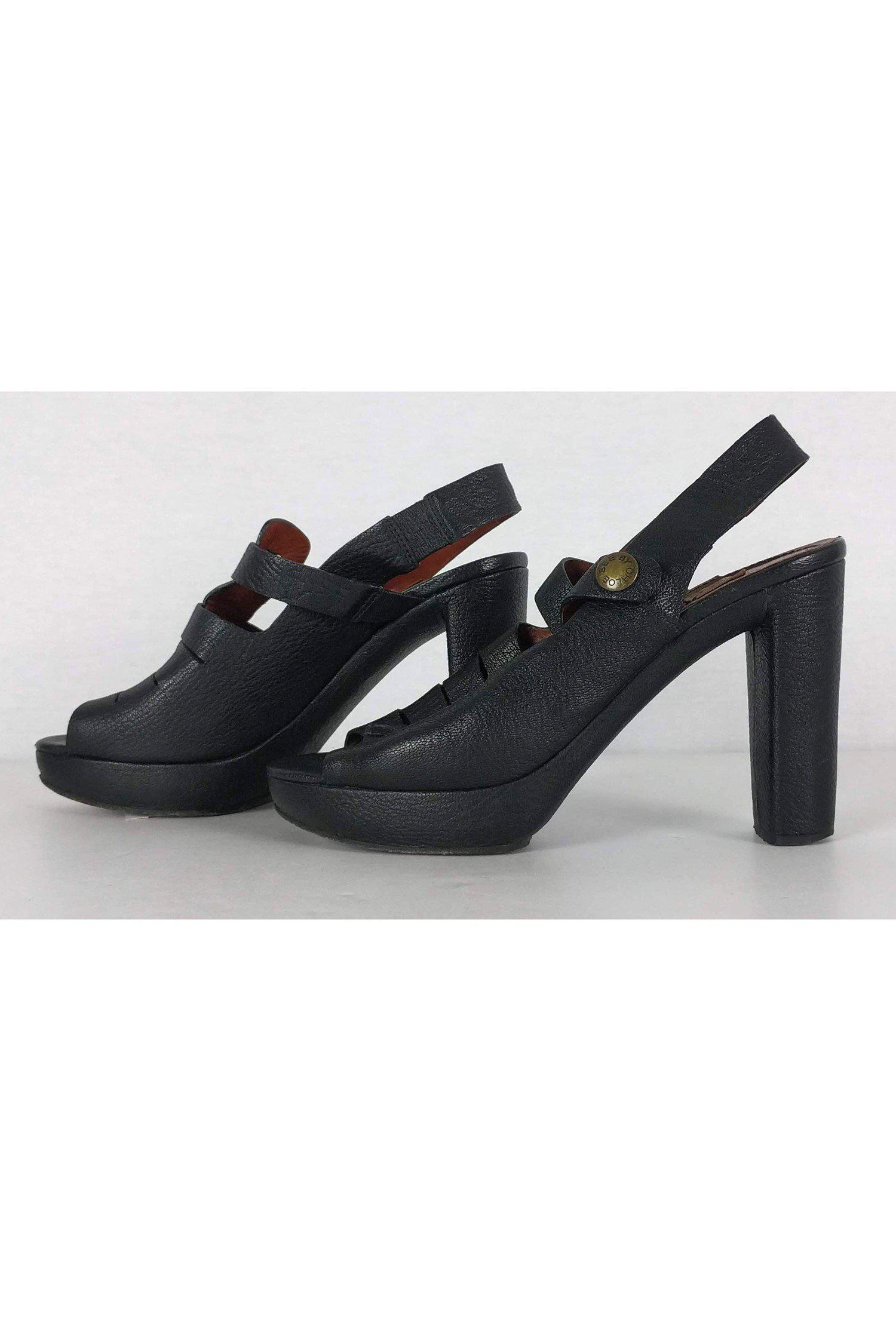 See by Chloe - Stunning Black Leather Peep Toe Pumps in Size 8