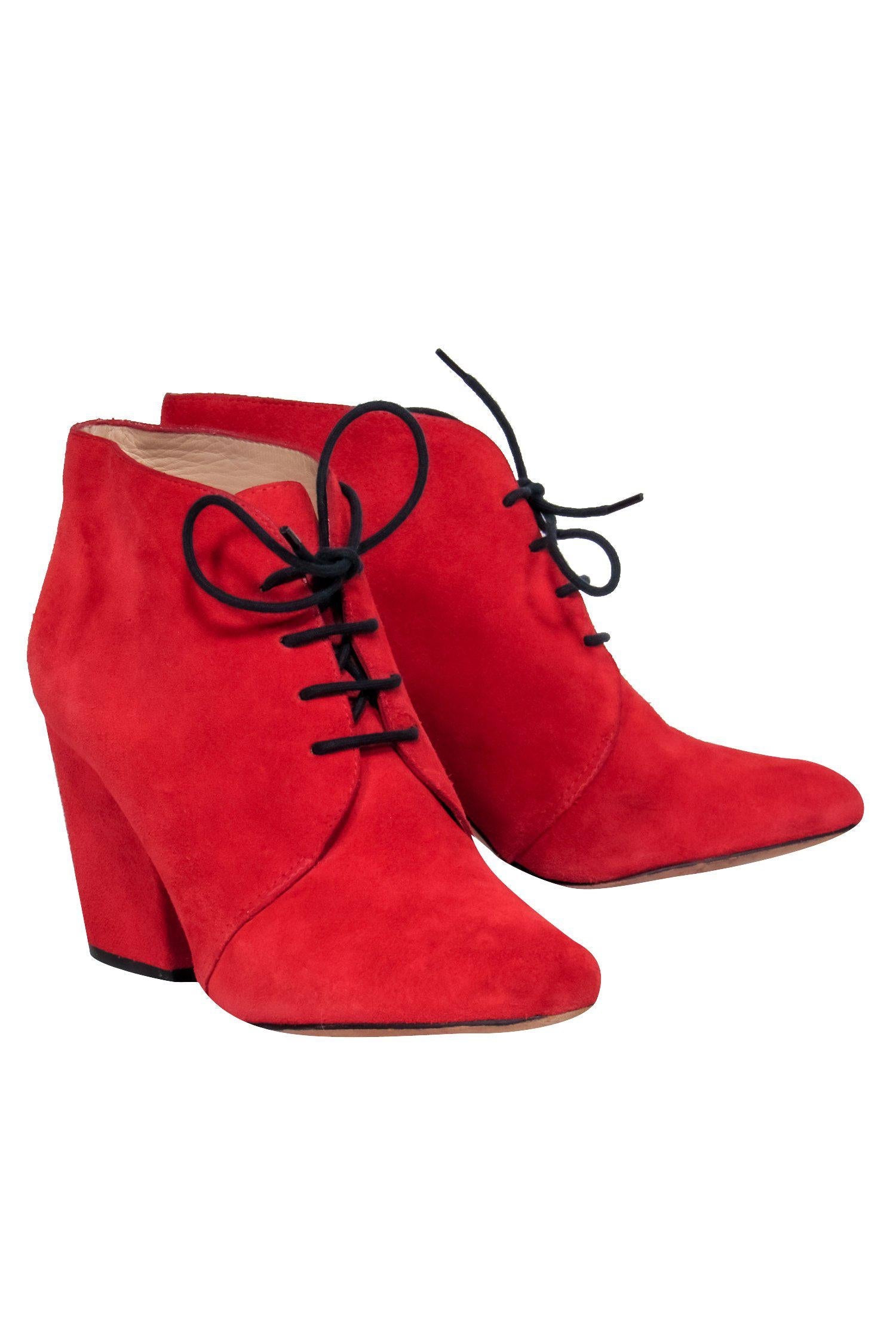 Kate Spade Red Suede 'Roger' Lace-Up Ankle Booties - Size 7.5