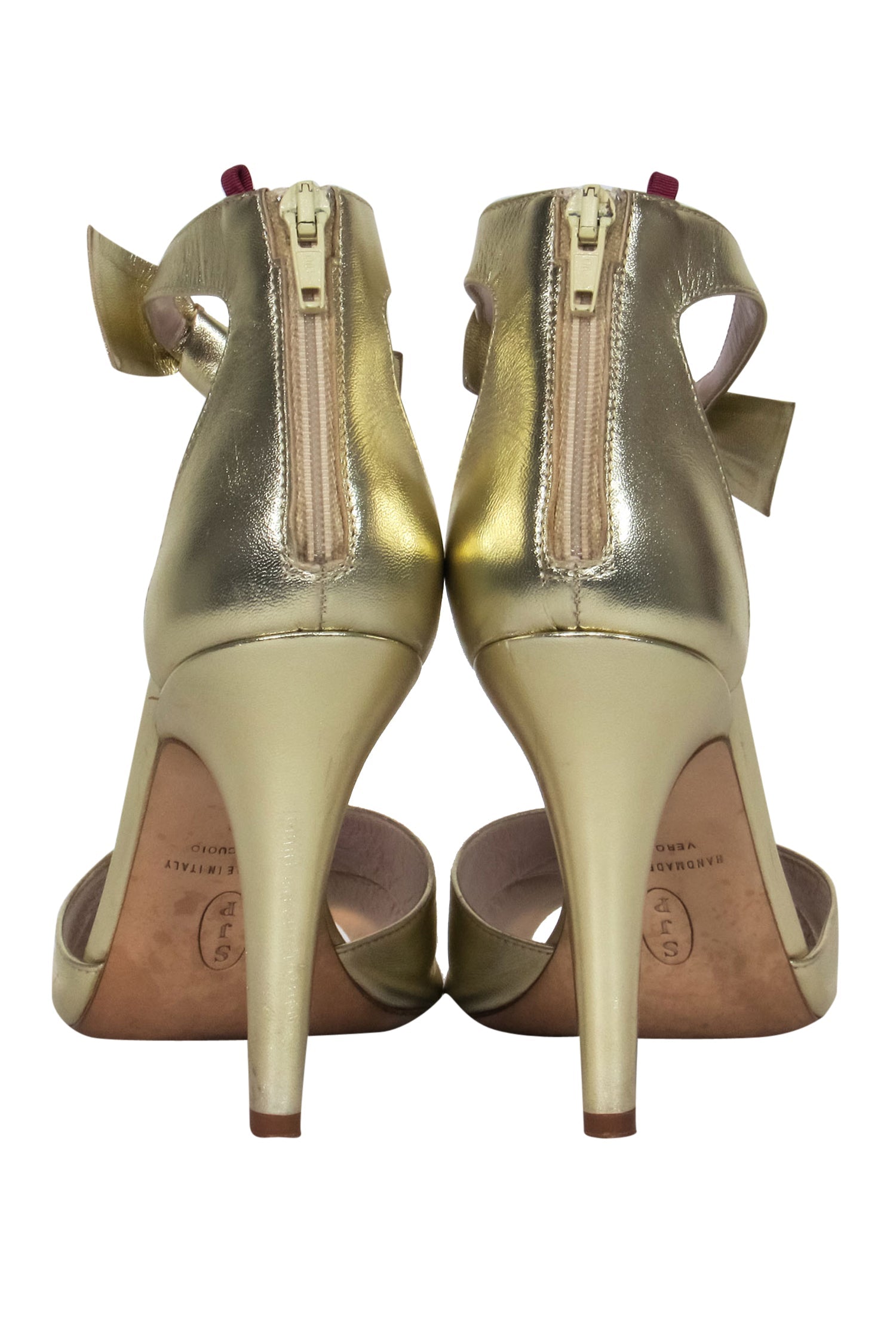 SJP by Sarah Jessica Parker - Glamorous Gold Leather 'Buckingham' Strappy Pumps with Bow, Size 10
