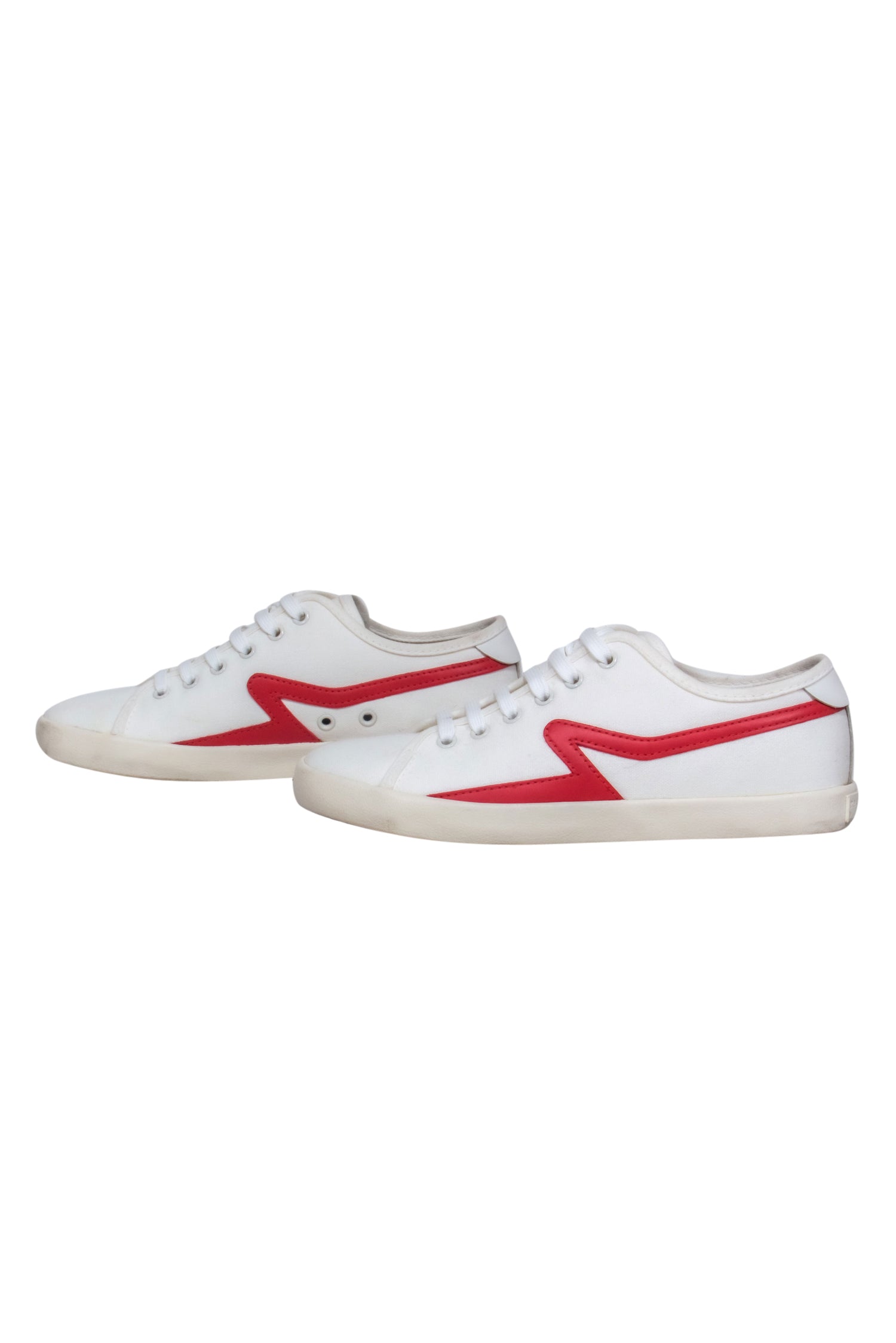 Rag & Bone's Stylish White Canvas Sneakers with Red Zig-Zag Stripe - Size 6.5