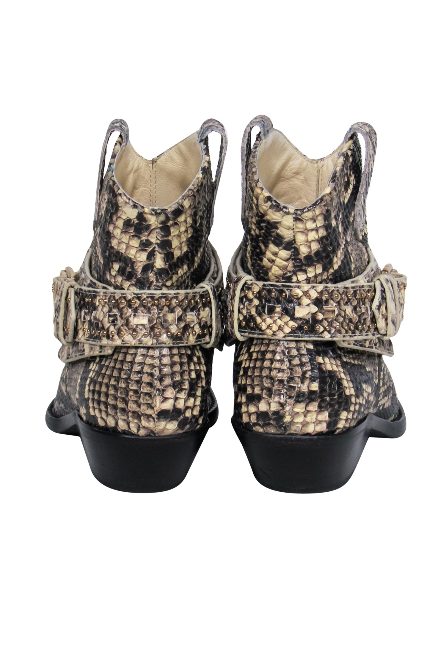 Zimmermann Beige Snakeskin Embossed Studded Cowboy Booties - Size 6.5
