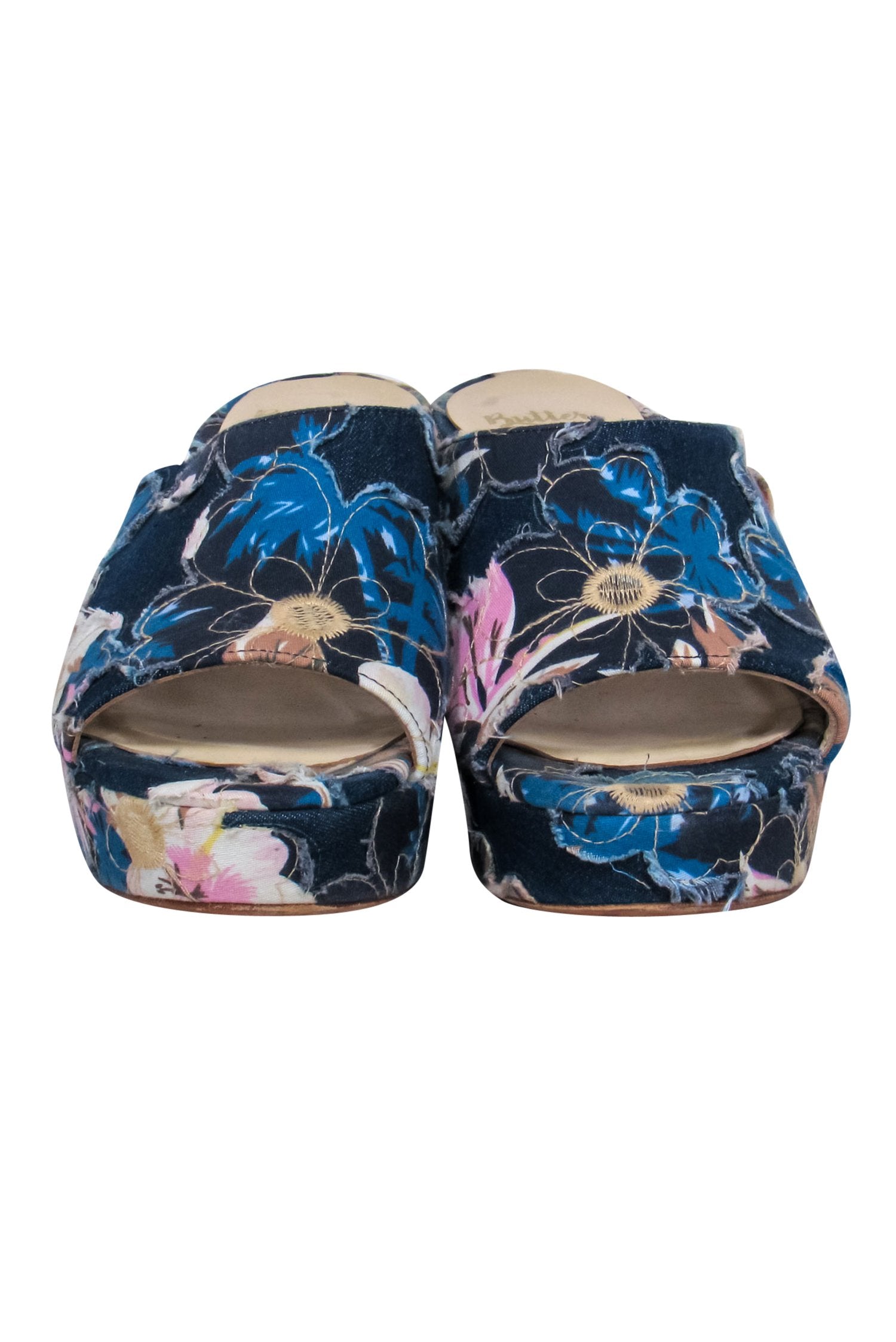 Butter Dark Wash Denim Floral Mule Pumps - Size 8