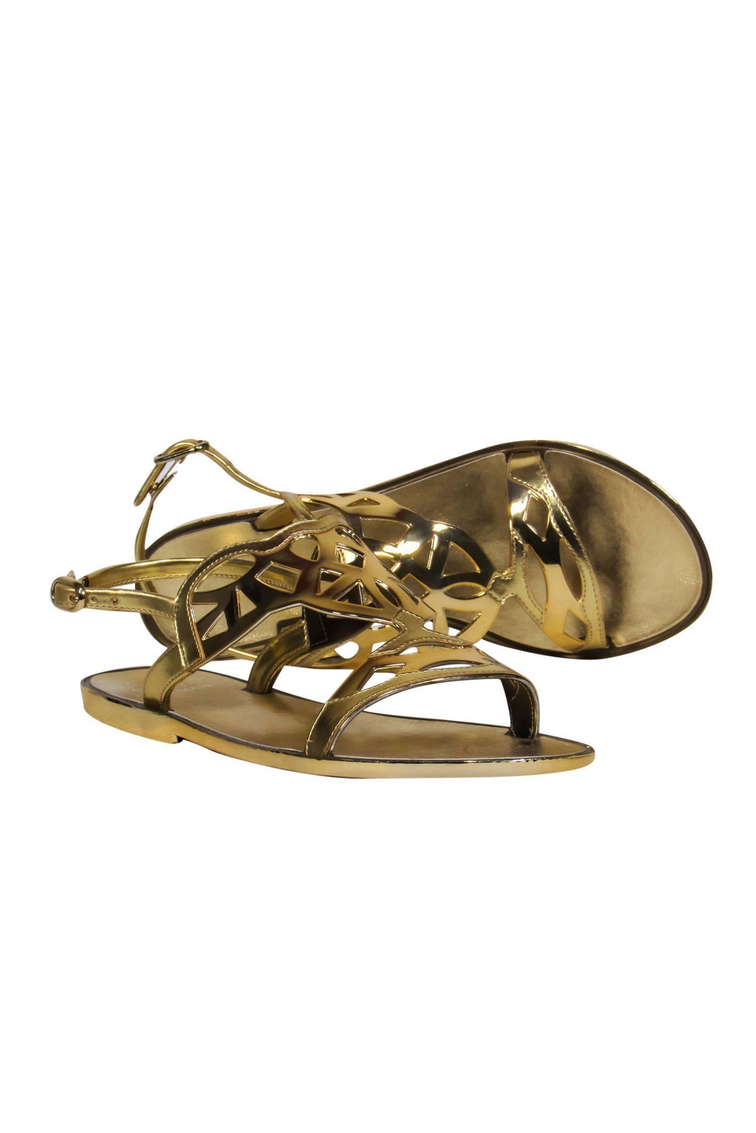 Stuart Weitzman Gold Patent Leather Cutout Sandals - Size 7