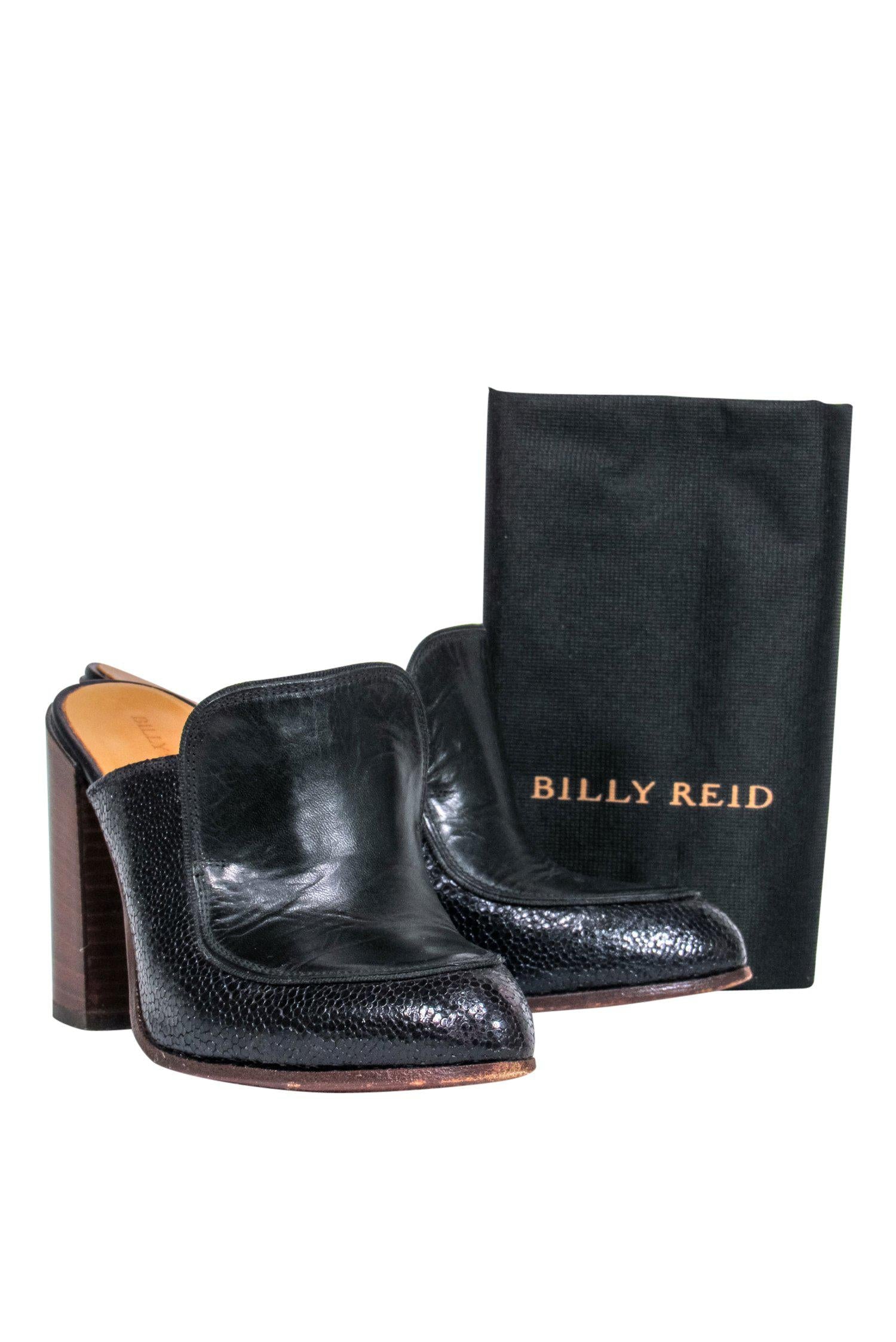 Billy Reid's Stunning Black Embossed Mule Pumps with Wooden Heel - Size 6.5