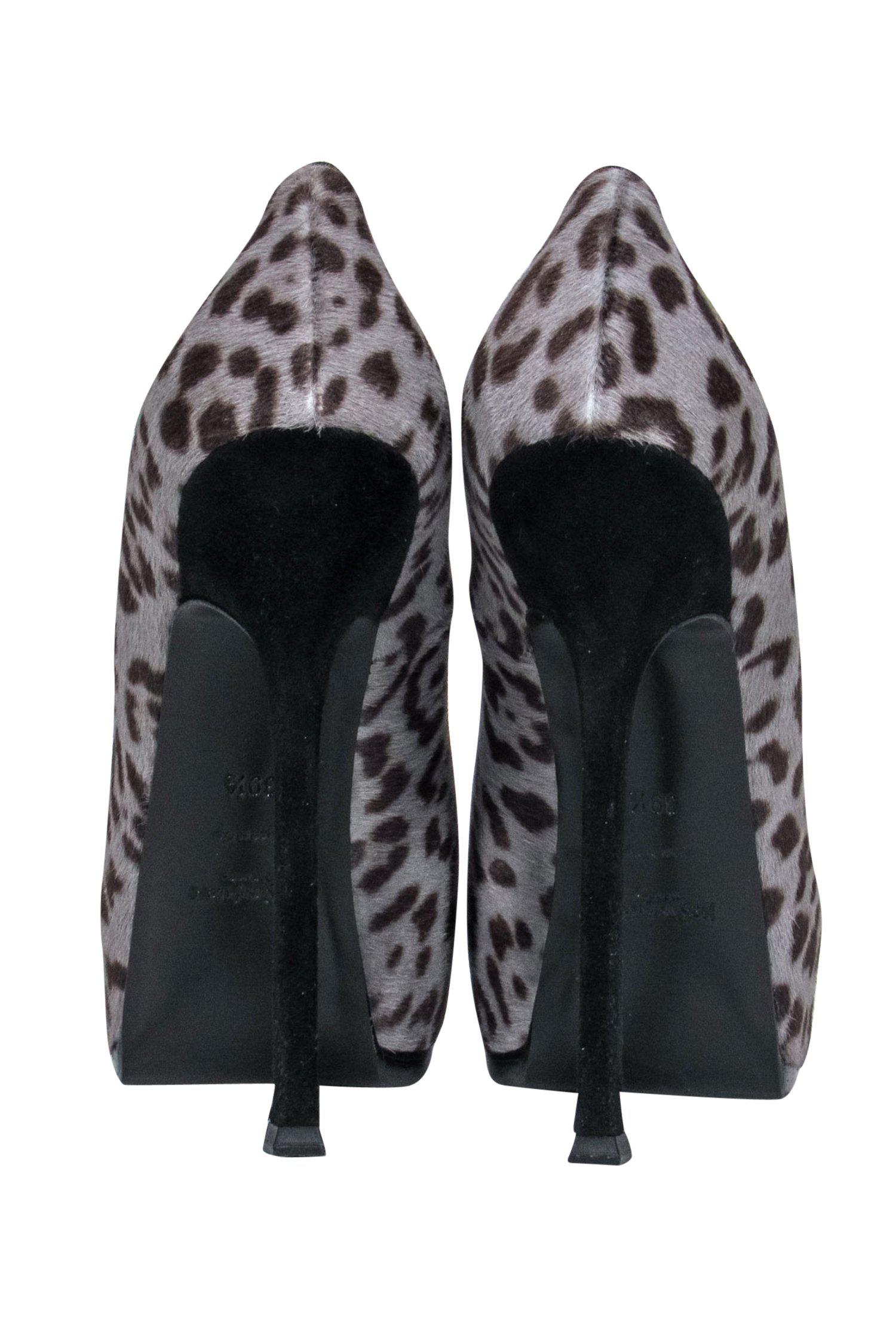 Yves Saint Laurent Grey & Brown Leopard Print Calf Hair Stilettos - Size 6.5 - Irresistible Club Pumps