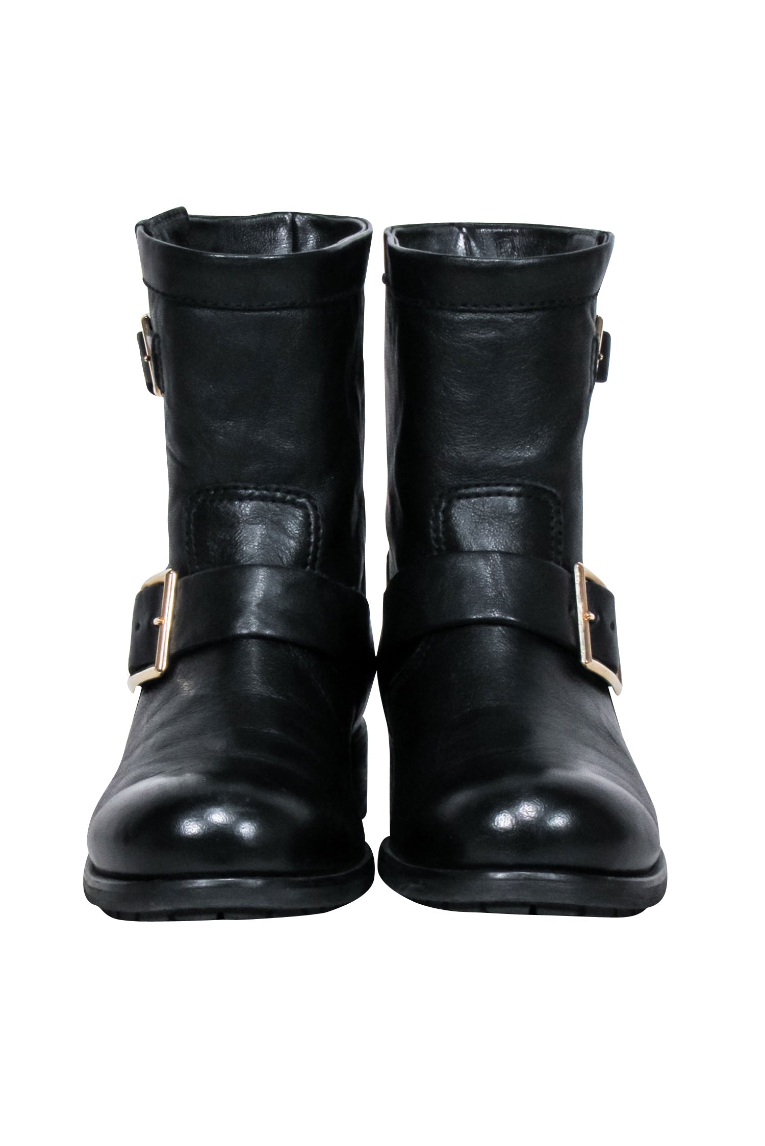 Jimmy Choo's Stunning Black Leather Ankle Buckle Short Boots - Size 7.5