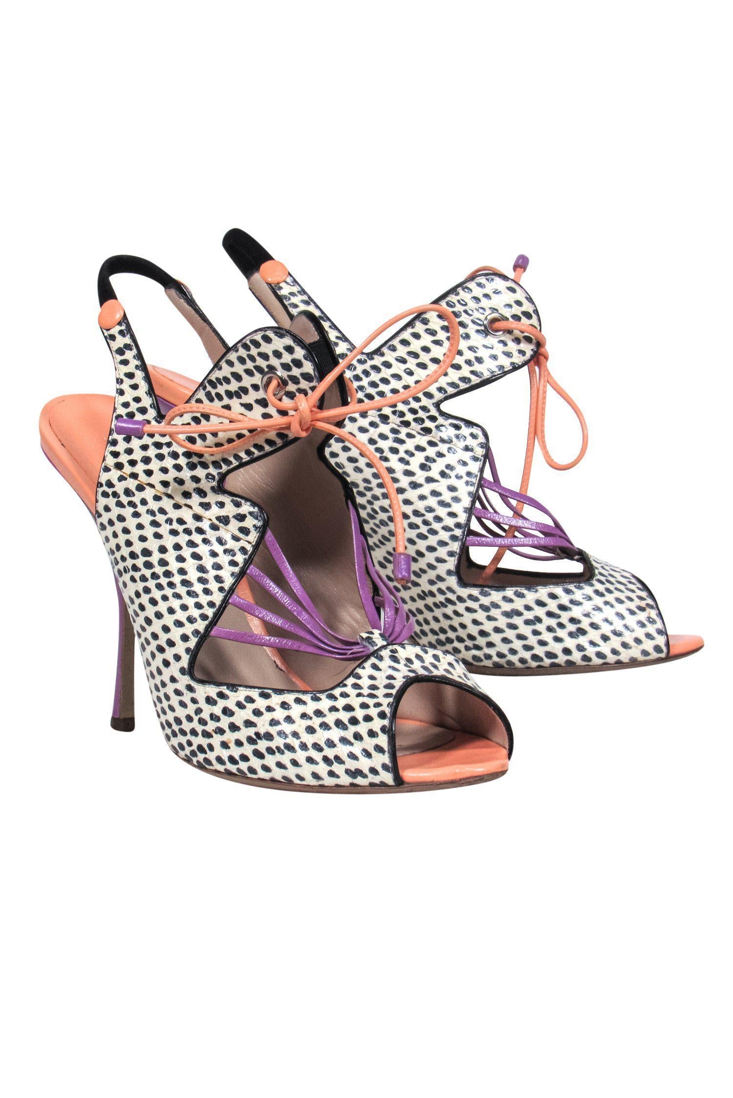 Nicholas Kirkwood - Stunning Orange & Purple Polka Dot Lace - Up Heels in Size 6.5