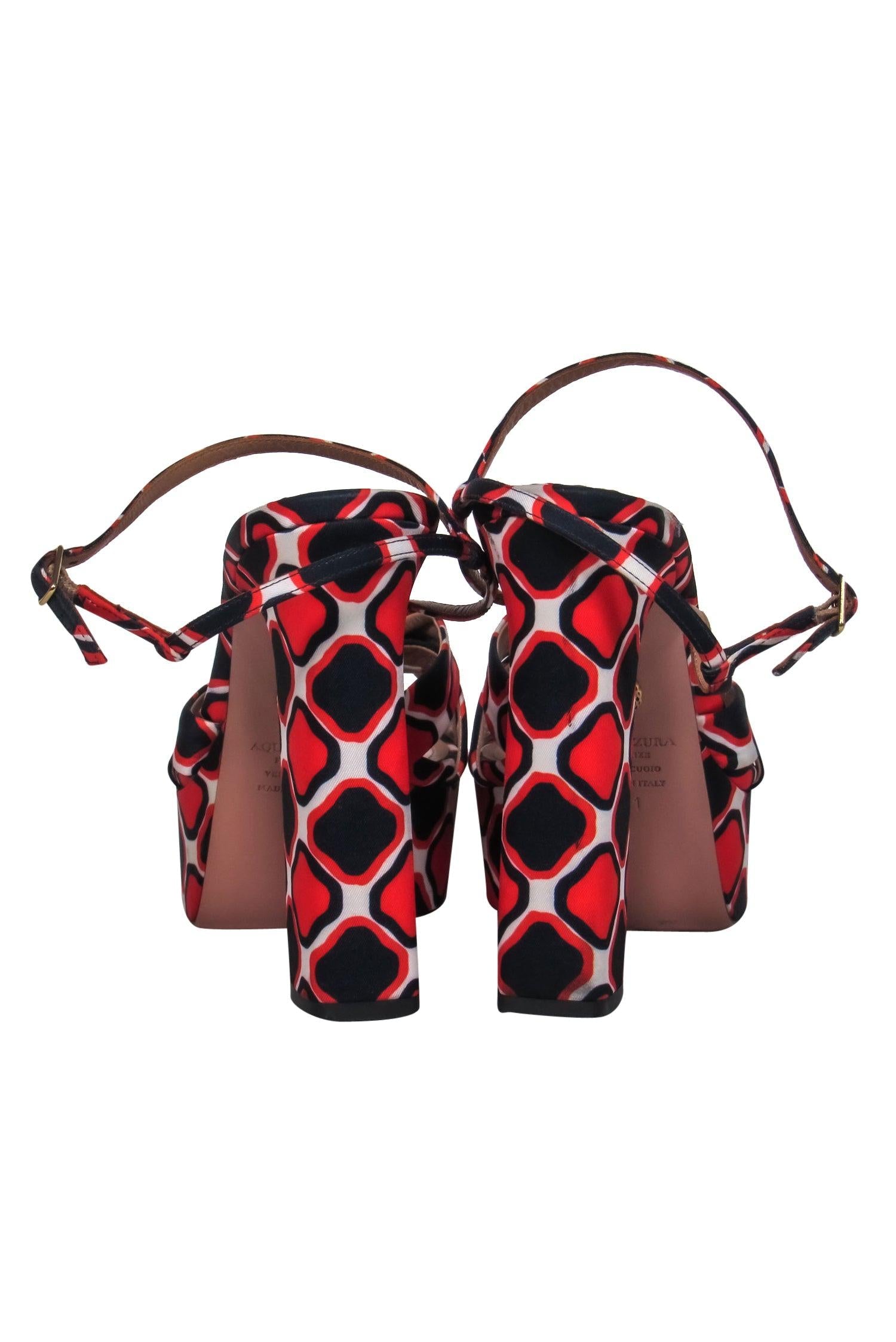 Aquazzura - Stunning Navy, Red & White Printed Platform Sandals in Size 11