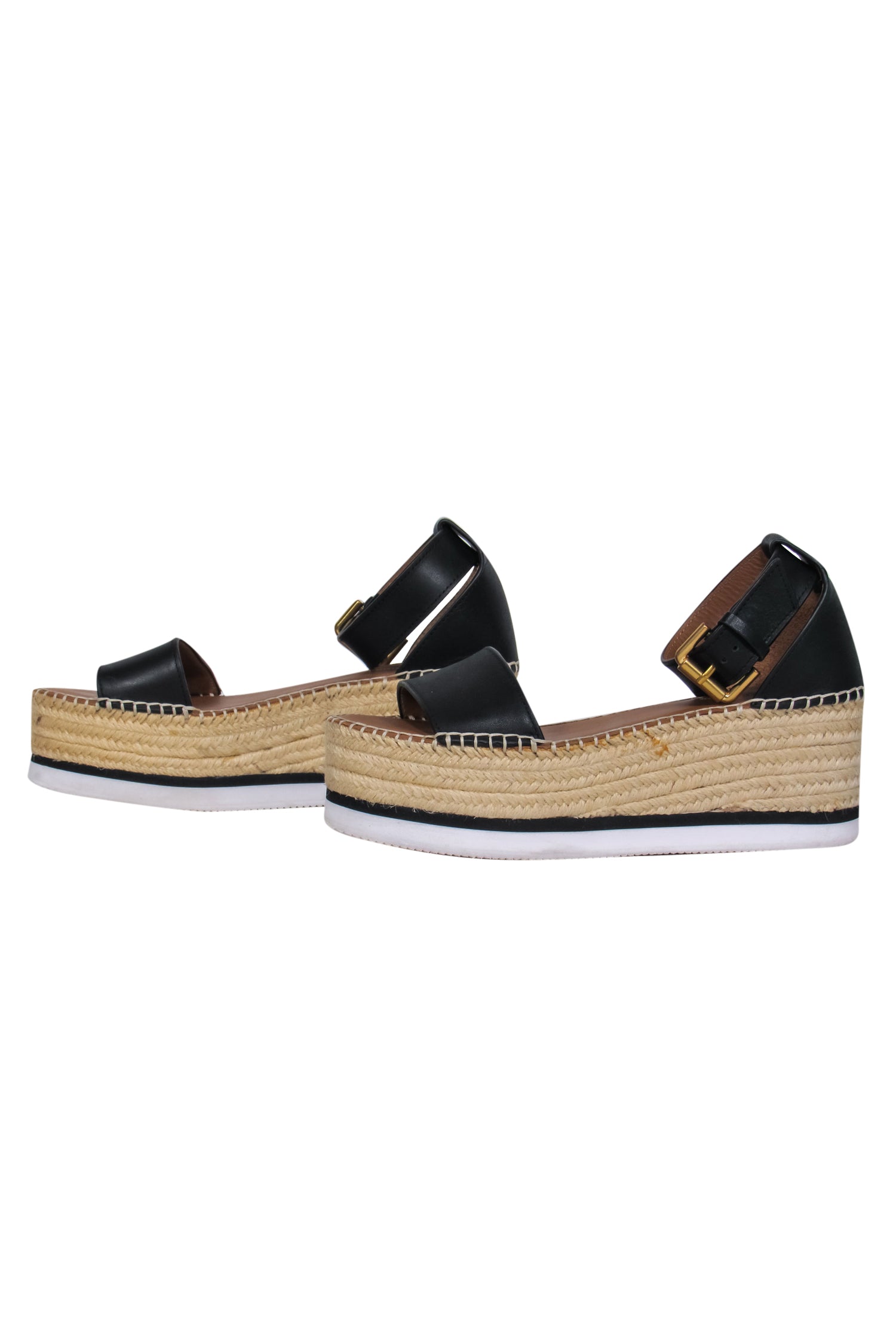 See by Chloe - Stunning Black Leather Espadrille Flatform Sandals in Size 8
