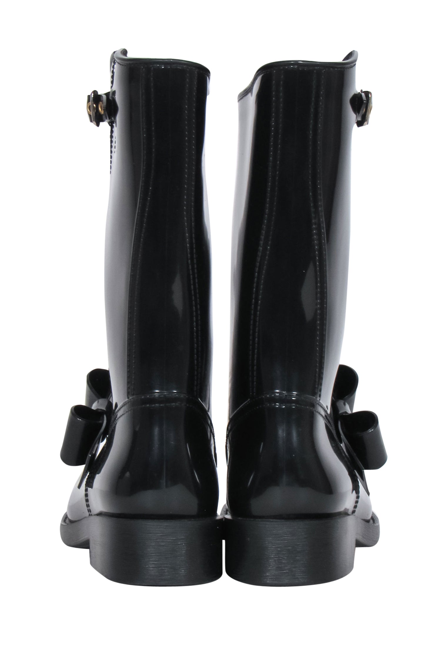 Red Valentino's Adorable Black Rubber Rain Boots with Bow - Size 9