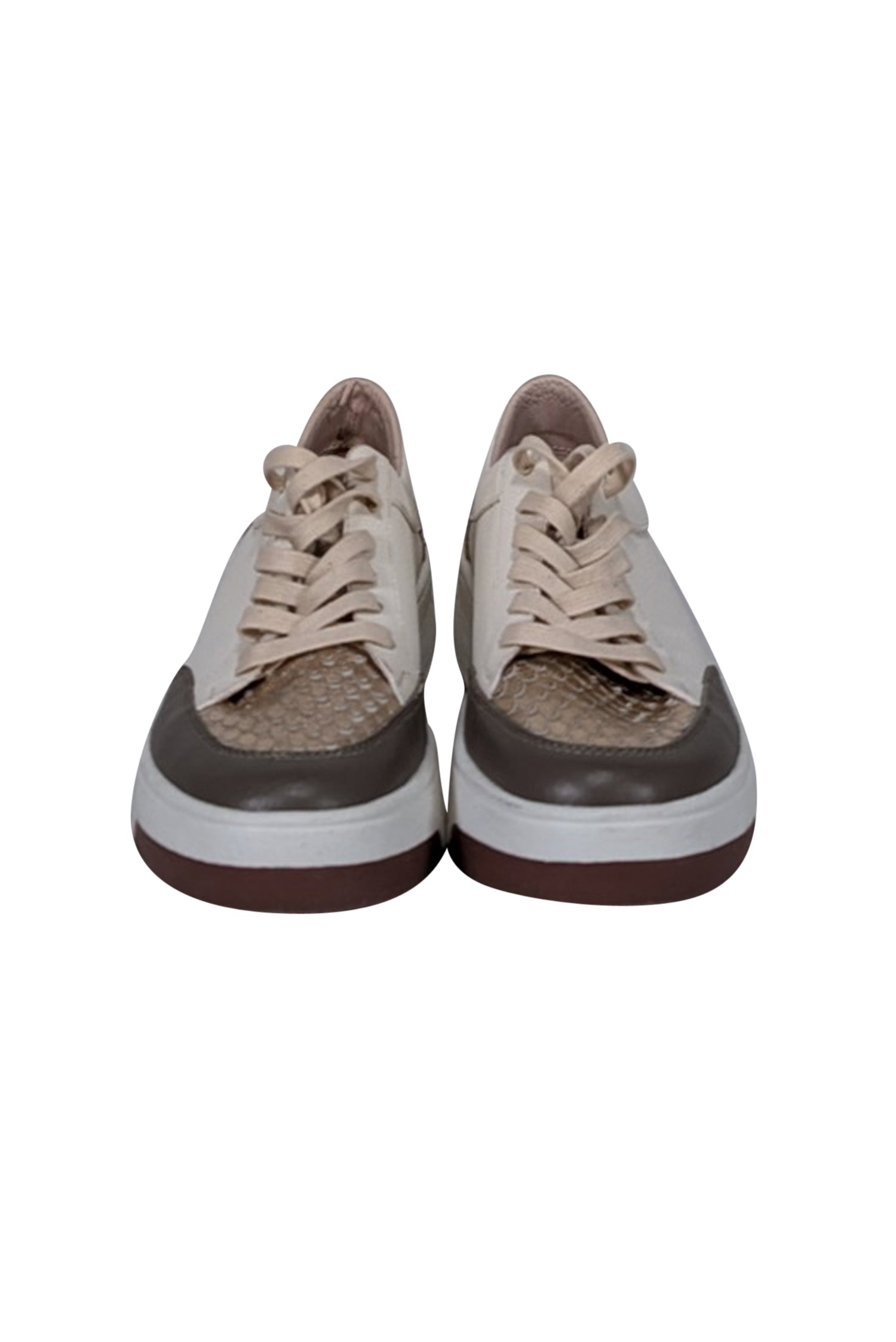 Nora Lozza Ivory Luxury Sneakers with Gold Snake Skin Embossed Leather - Size 5