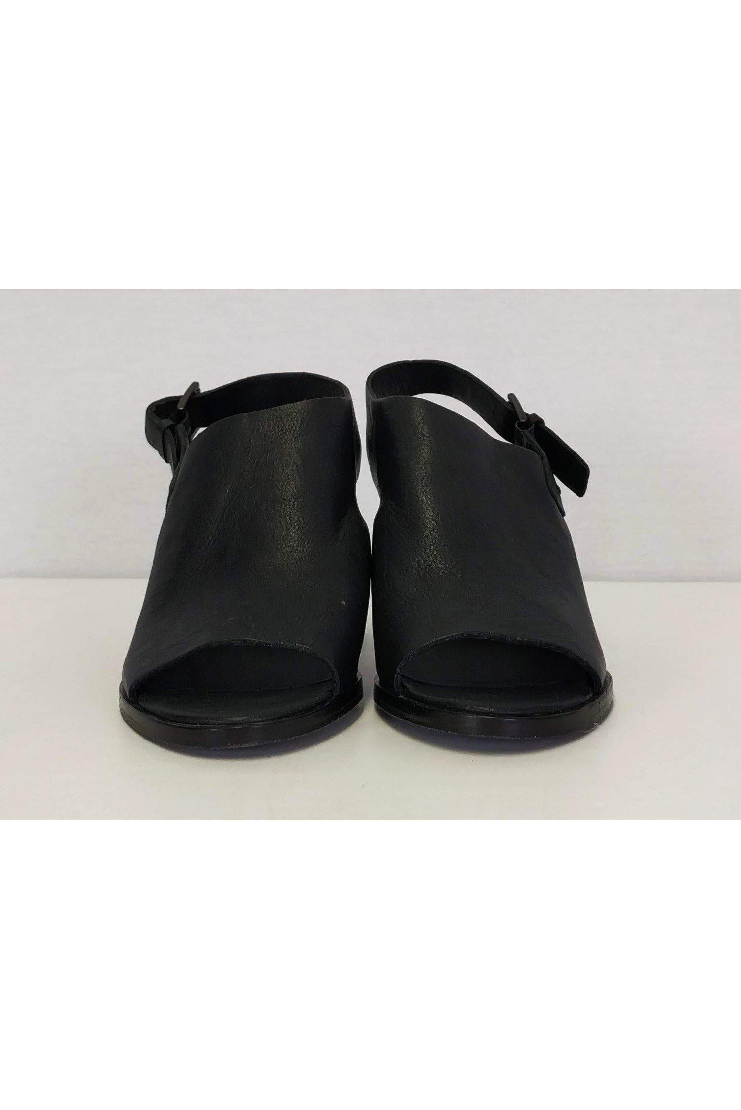 Eileen Fisher's Chic Black Leather Open Toe Mules - Size 8.5