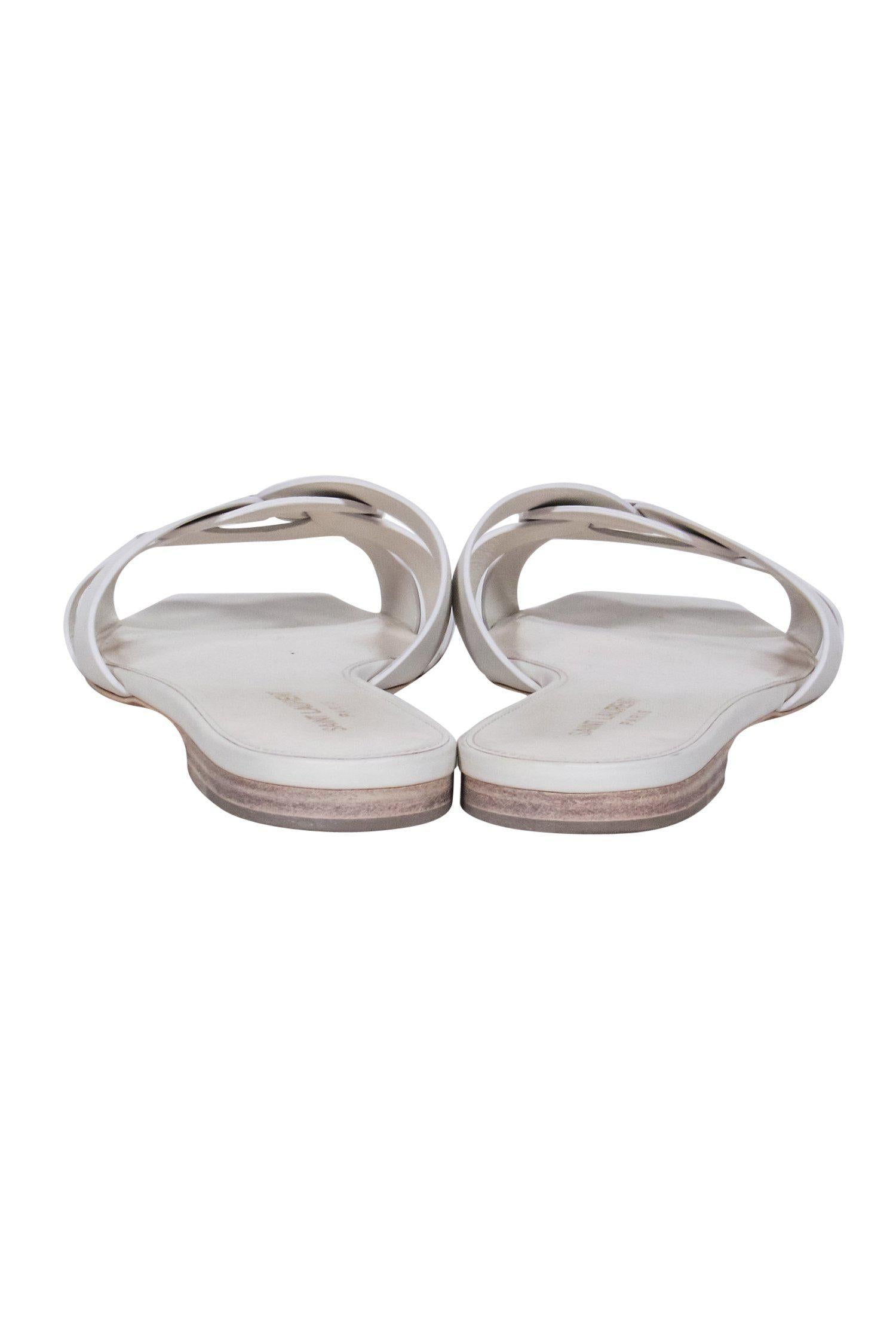 Saint Laurent Ivory Woven Leather Slide Sandals - Size 9 for Effortless Summer Style