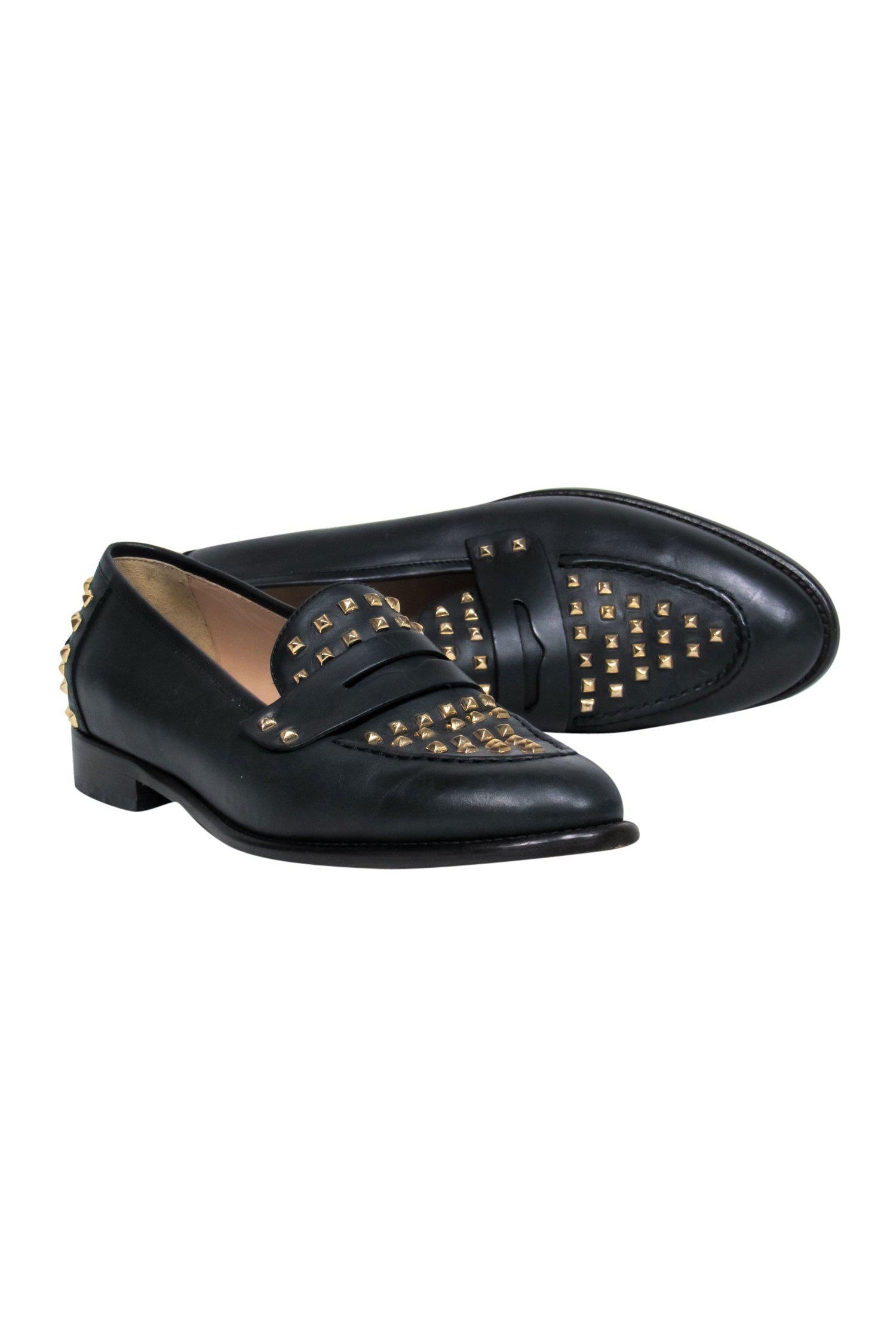 J.Crew Dark Navy Studded Leather Penny Loafers - Size 8: The Perfect Blend of Punk and Professionalism