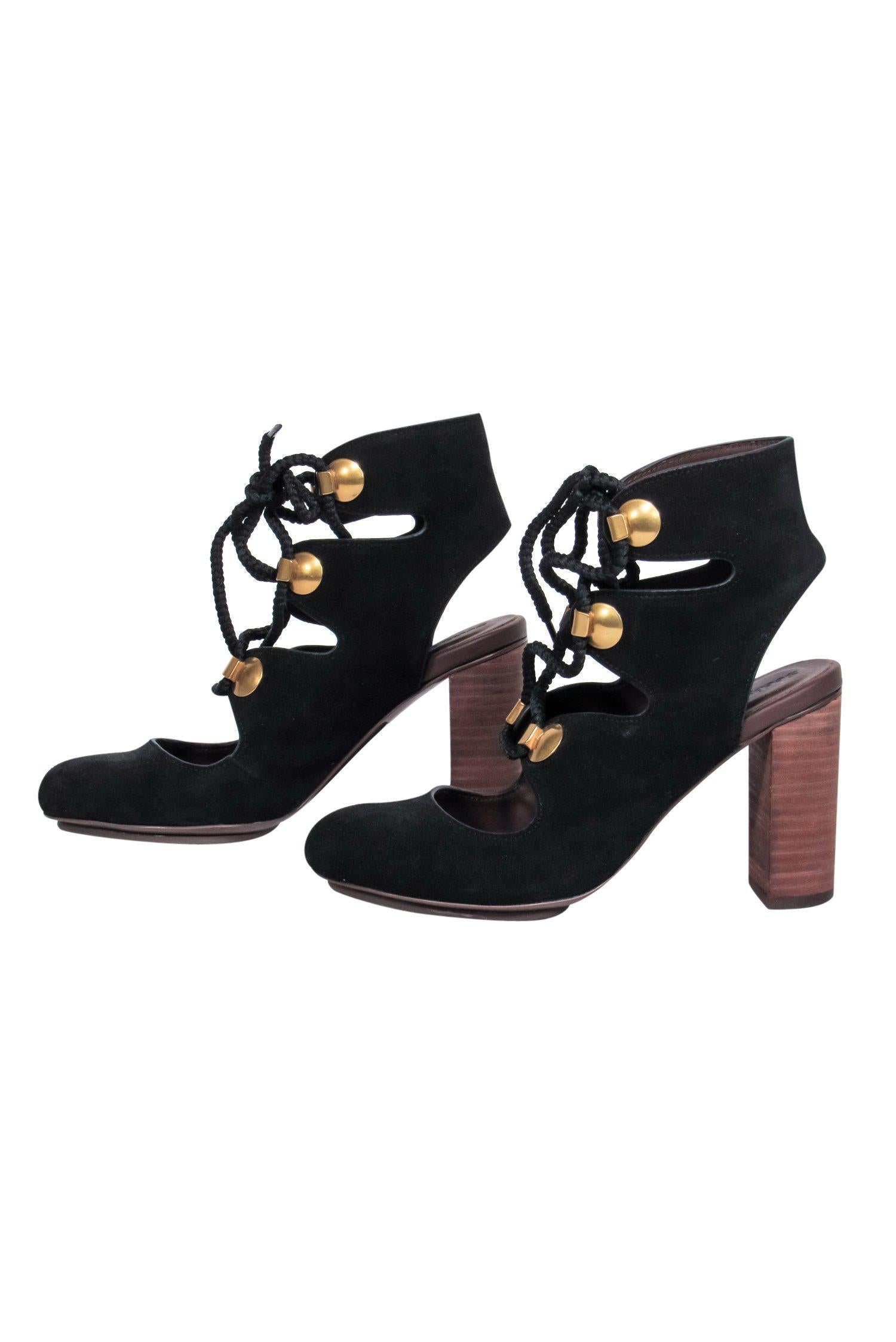 See by Chloe's Alluring Black Suede Lace - Up Pumps, Size 8.5